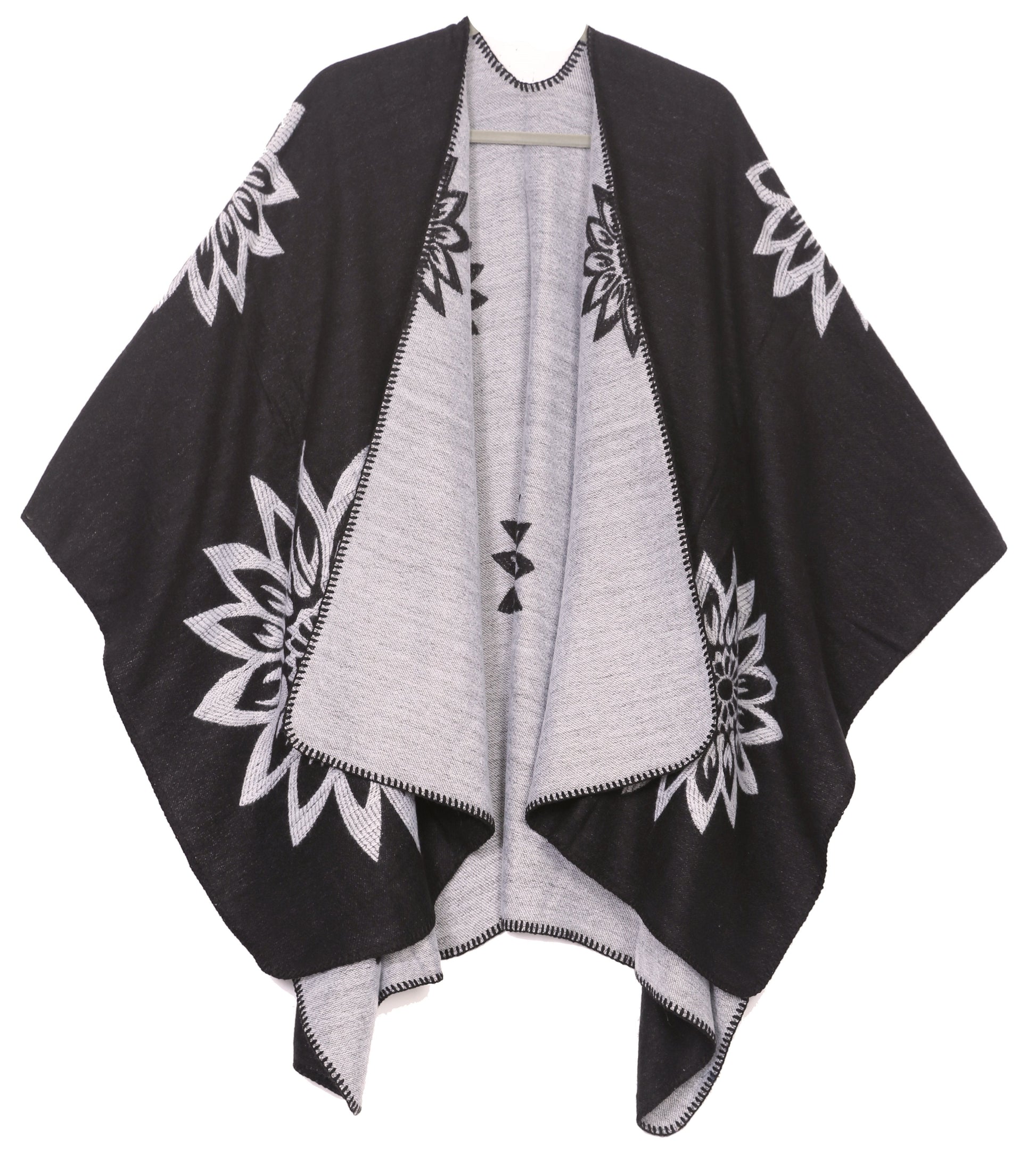 Sakkas Lupe Womens Reversible Poncho Wrap Cape Shawl Sweater Coat Cardigan Pattern - Concordia Style Boutique