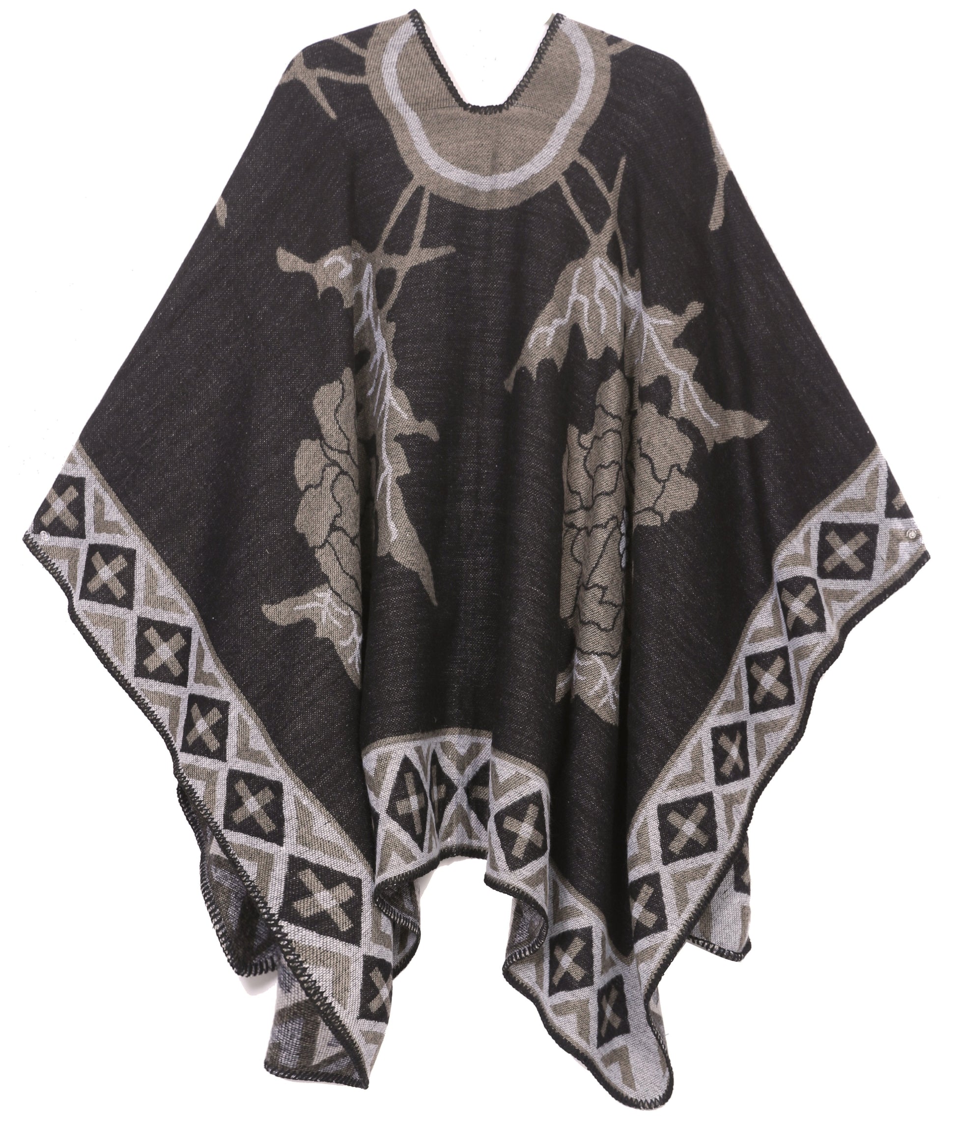 Sakkas Lupe Womens Reversible Poncho Wrap Cape Shawl Sweater Coat Cardigan Pattern - Concordia Style Boutique