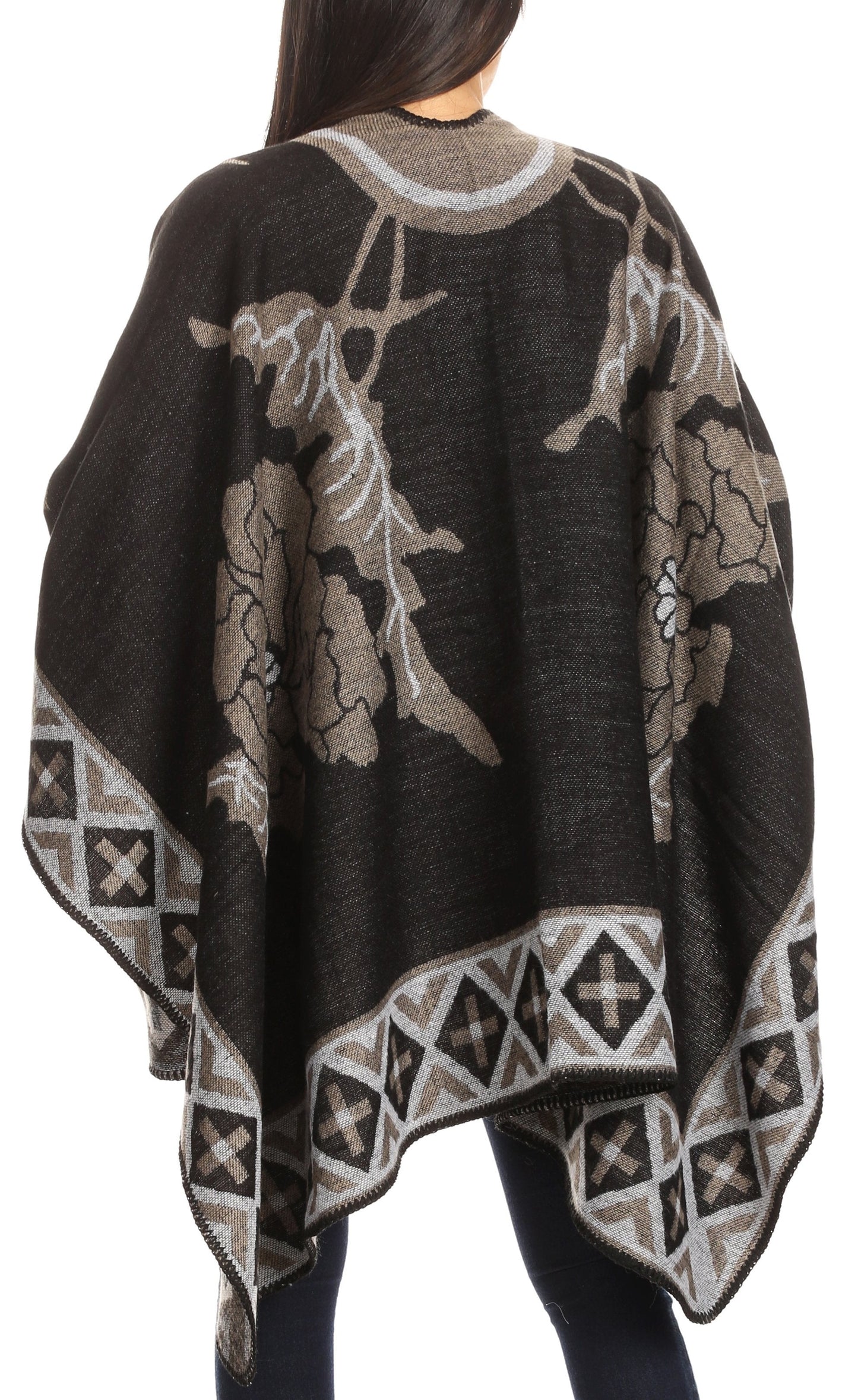 Sakkas Lupe Womens Reversible Poncho Wrap Cape Shawl Sweater Coat Cardigan Pattern - Concordia Style Boutique