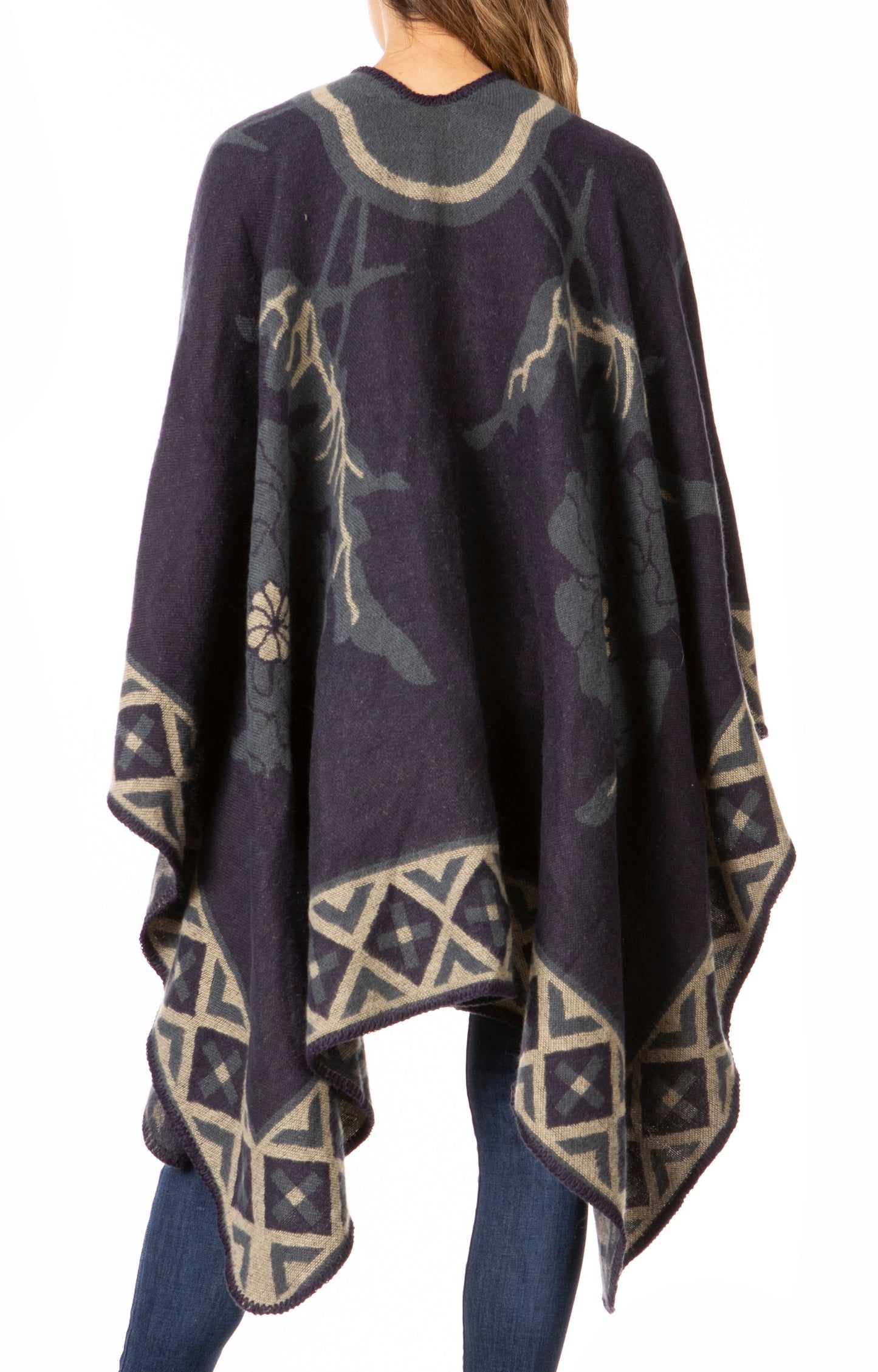Sakkas Lupe Womens Reversible Poncho Wrap Cape Shawl Sweater Coat Cardigan Pattern - Concordia Style Boutique