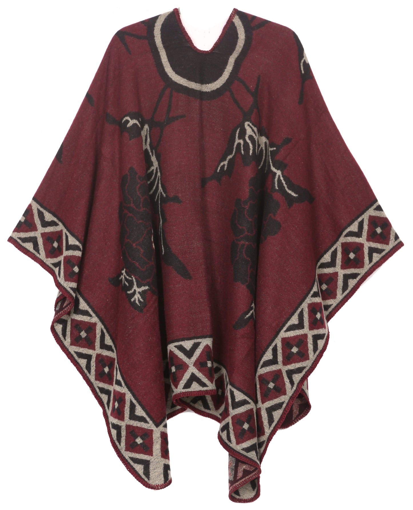 Sakkas Lupe Womens Reversible Poncho Wrap Cape Shawl Sweater Coat Cardigan Pattern - Concordia Style Boutique