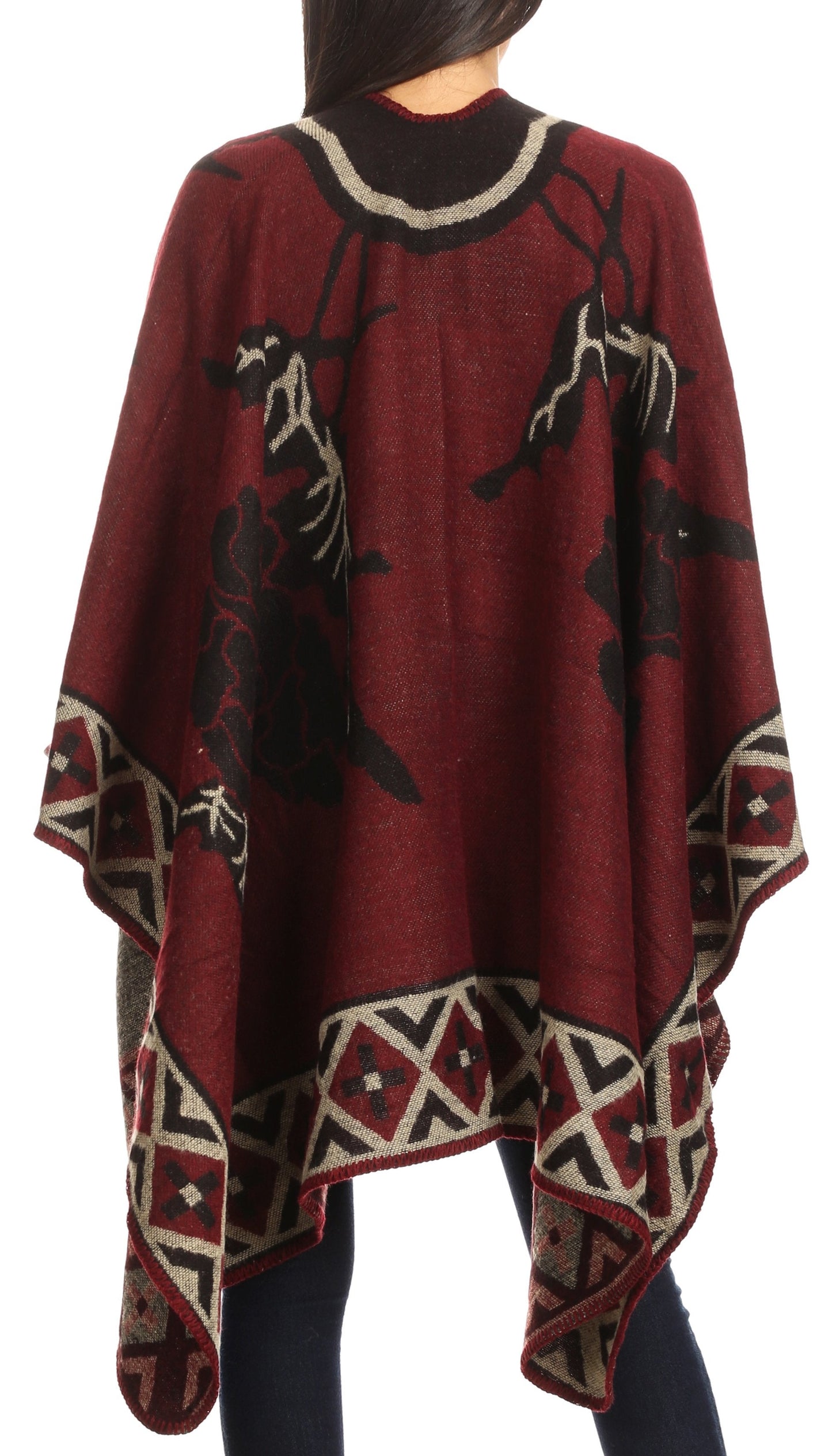 Sakkas Lupe Womens Reversible Poncho Wrap Cape Shawl Sweater Coat Cardigan Pattern - Concordia Style Boutique