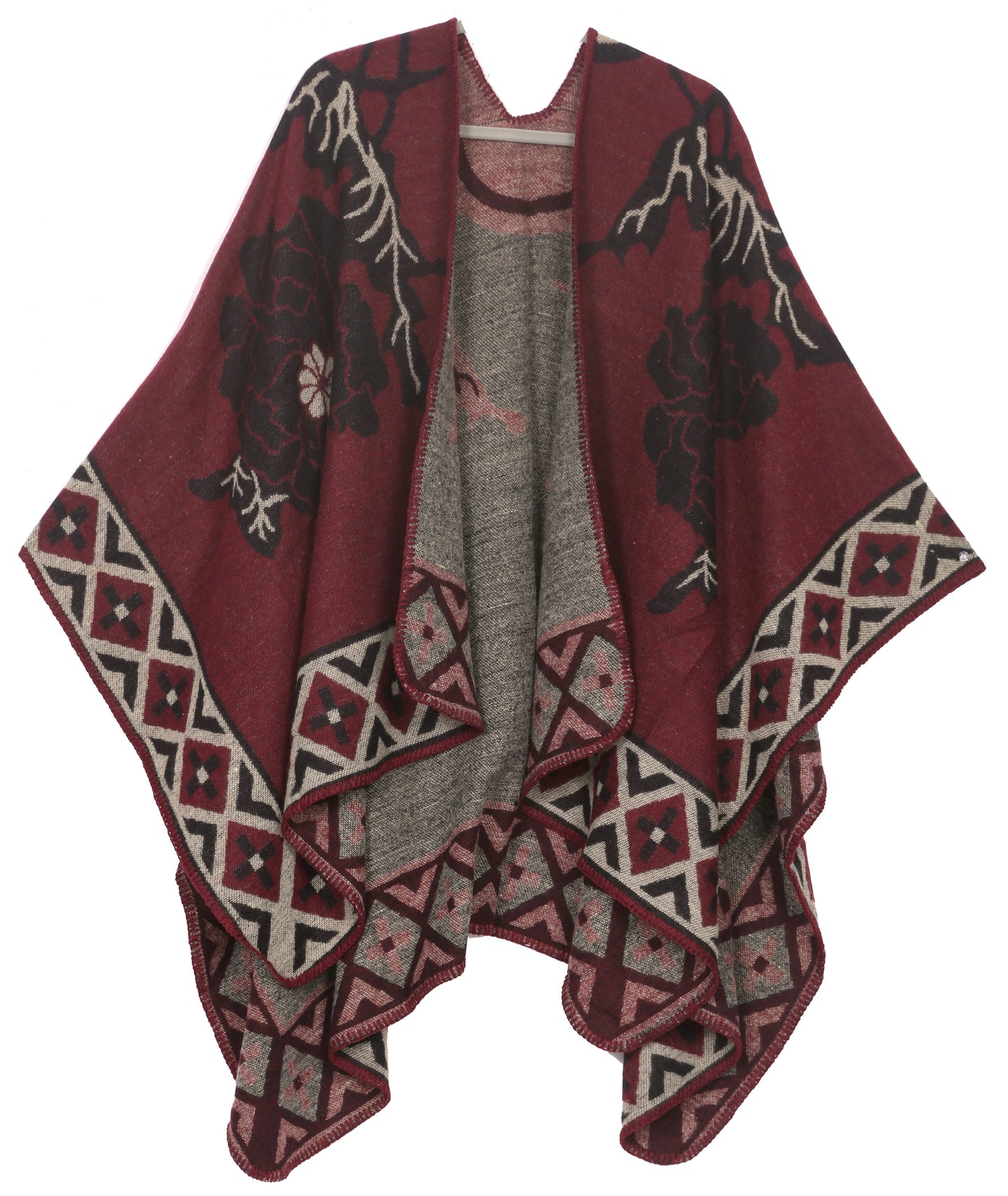 Sakkas Lupe Womens Reversible Poncho Wrap Cape Shawl Sweater Coat Cardigan Pattern - Concordia Style Boutique