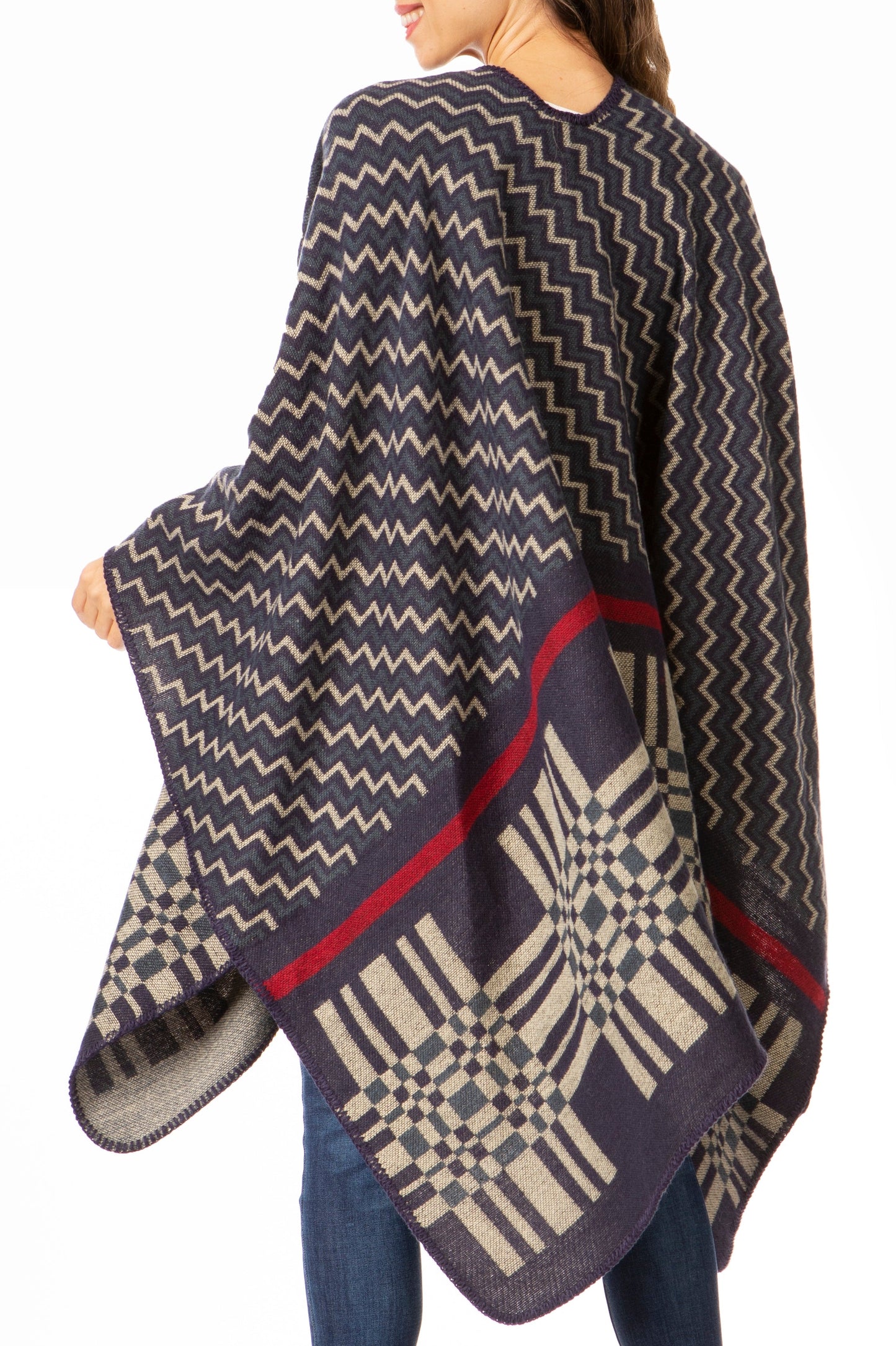 Sakkas Lupe Womens Reversible Poncho Wrap Cape Shawl Sweater Coat Cardigan Pattern - Concordia Style Boutique