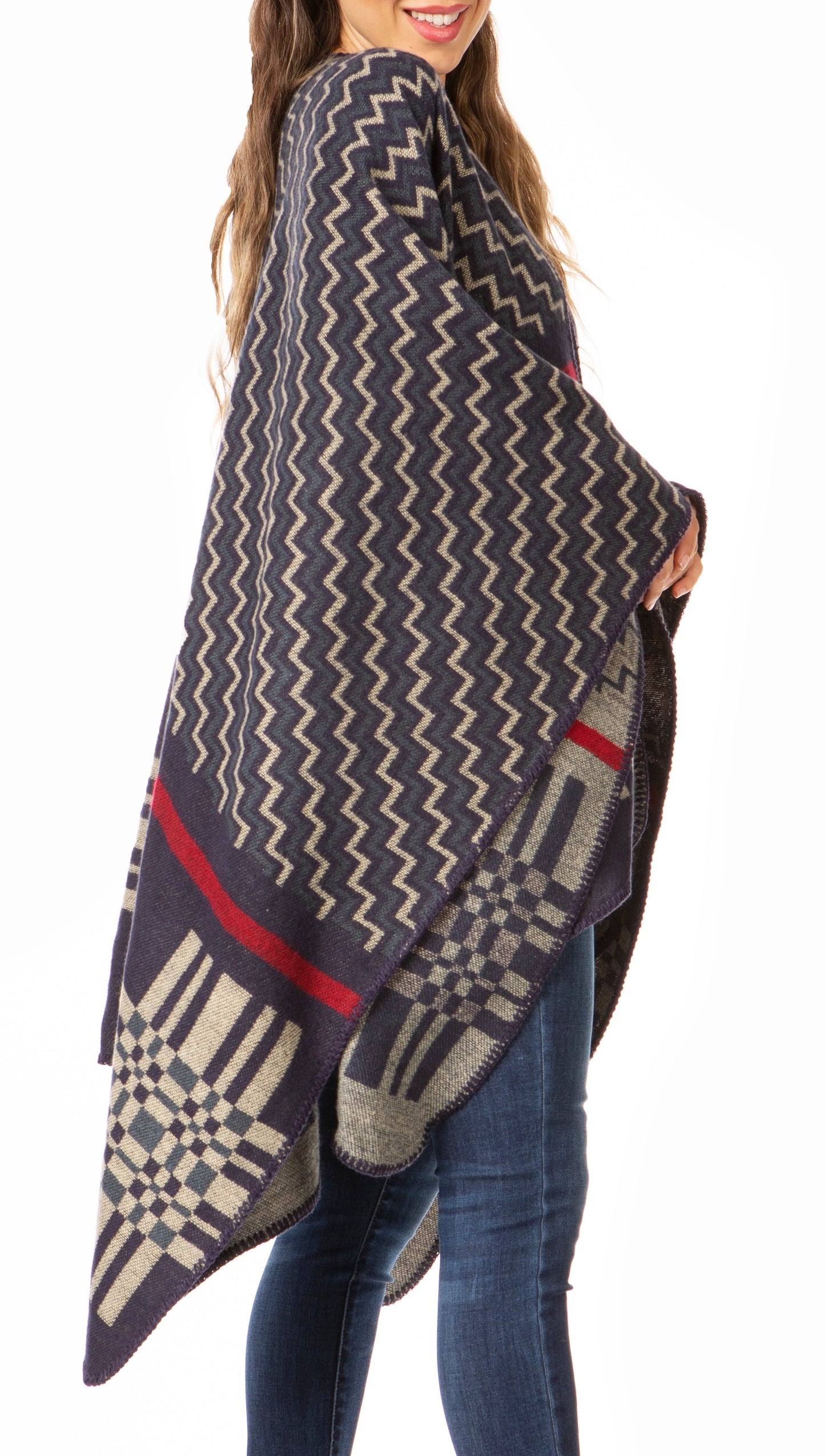 Sakkas Lupe Womens Reversible Poncho Wrap Cape Shawl Sweater Coat Cardigan Pattern - Concordia Style Boutique