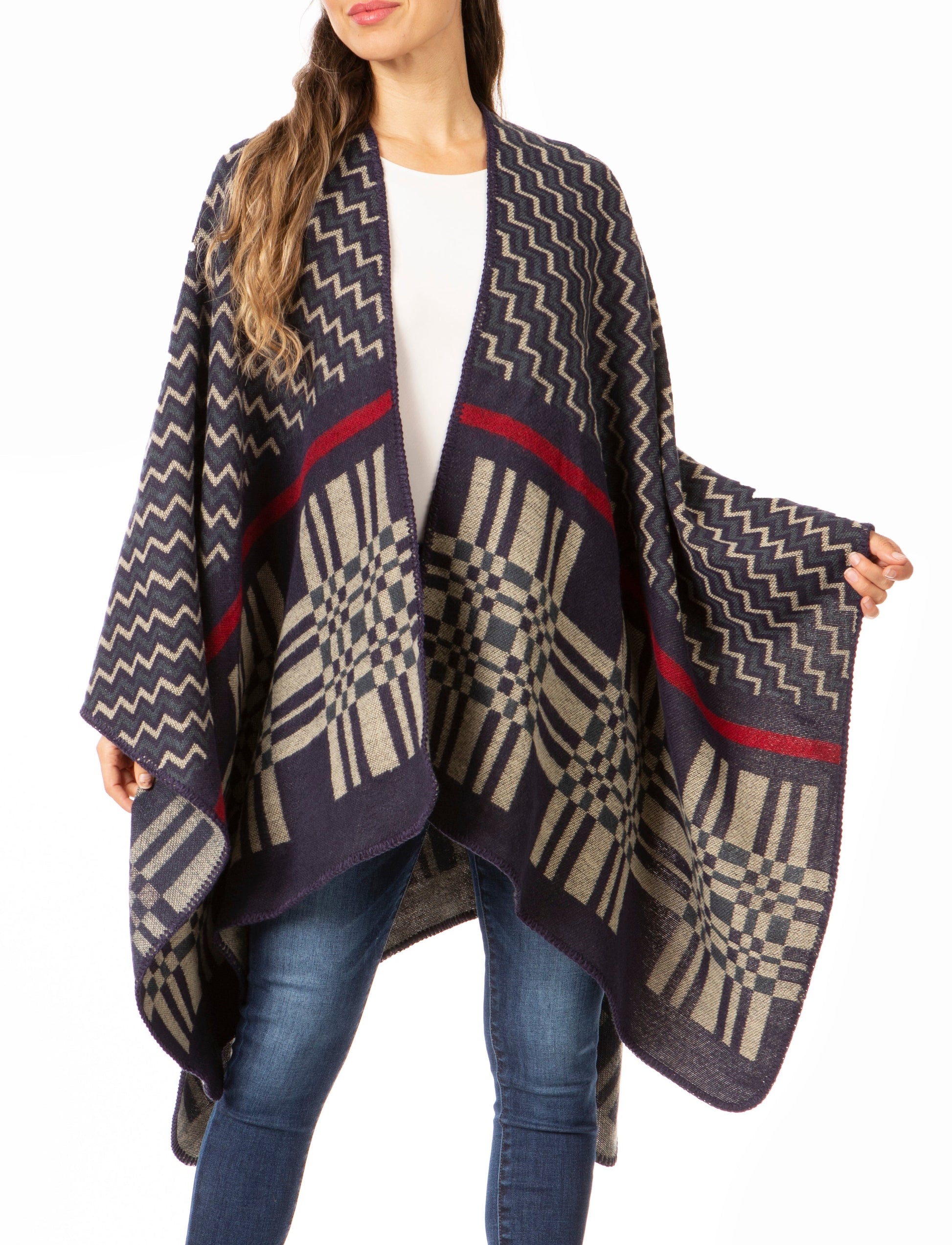 Sakkas Lupe Womens Reversible Poncho Wrap Cape Shawl Sweater Coat Cardigan Pattern - Concordia Style Boutique
