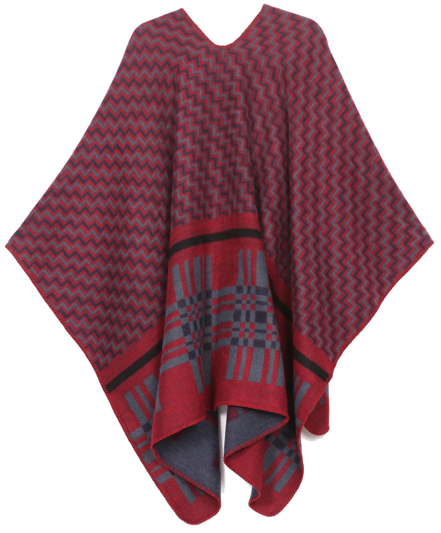Sakkas Lupe Womens Reversible Poncho Wrap Cape Shawl Sweater Coat Cardigan Pattern - Concordia Style Boutique