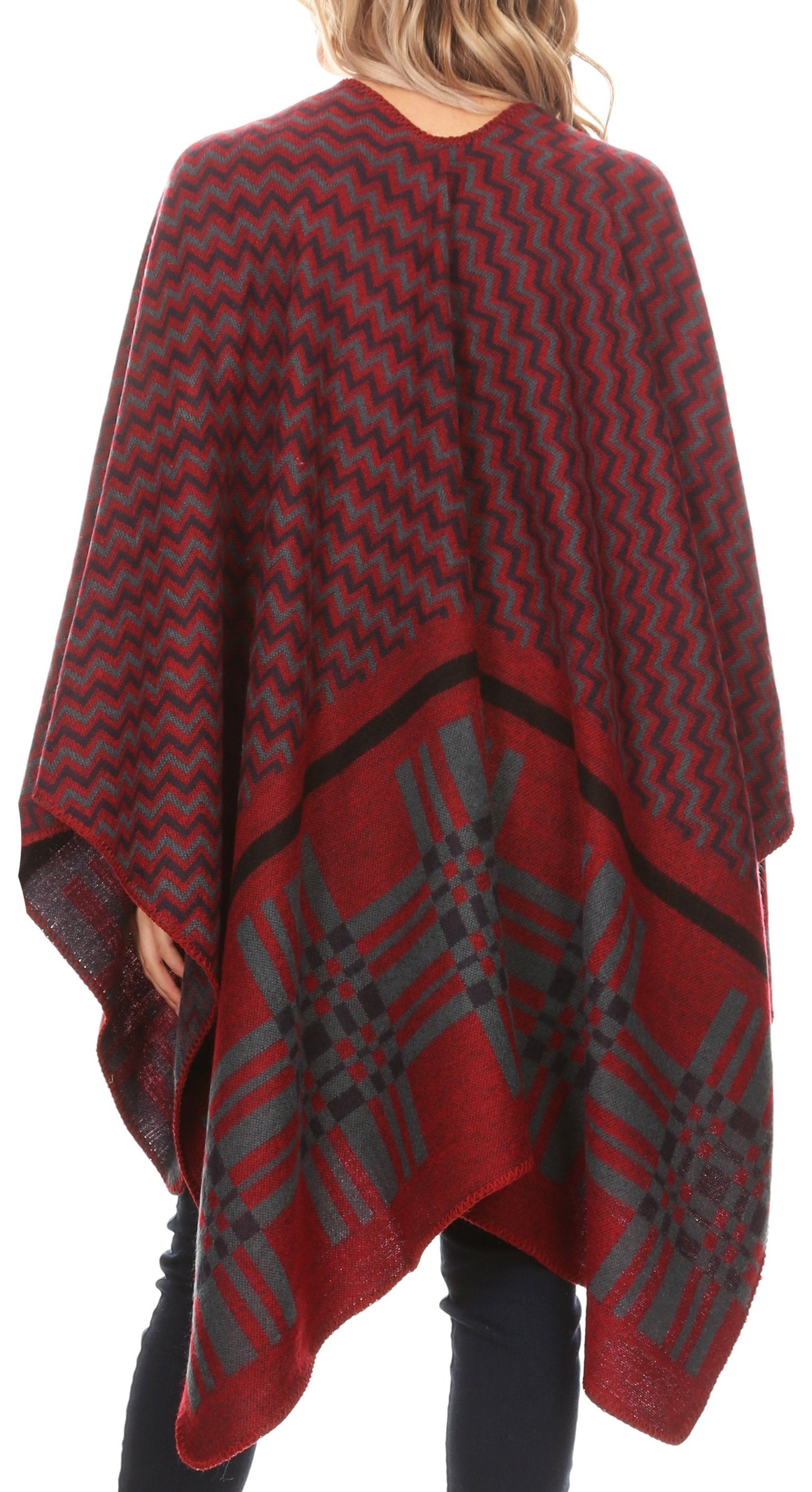 Sakkas Lupe Womens Reversible Poncho Wrap Cape Shawl Sweater Coat Cardigan Pattern - Concordia Style Boutique