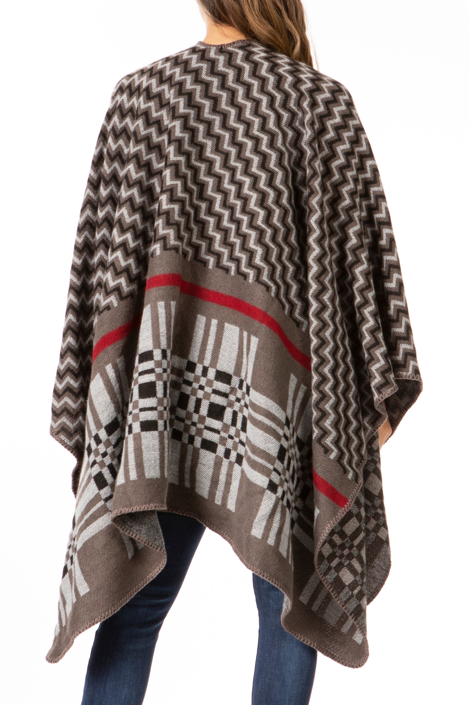 Sakkas Lupe Womens Reversible Poncho Wrap Cape Shawl Sweater Coat Cardigan Pattern - Concordia Style Boutique