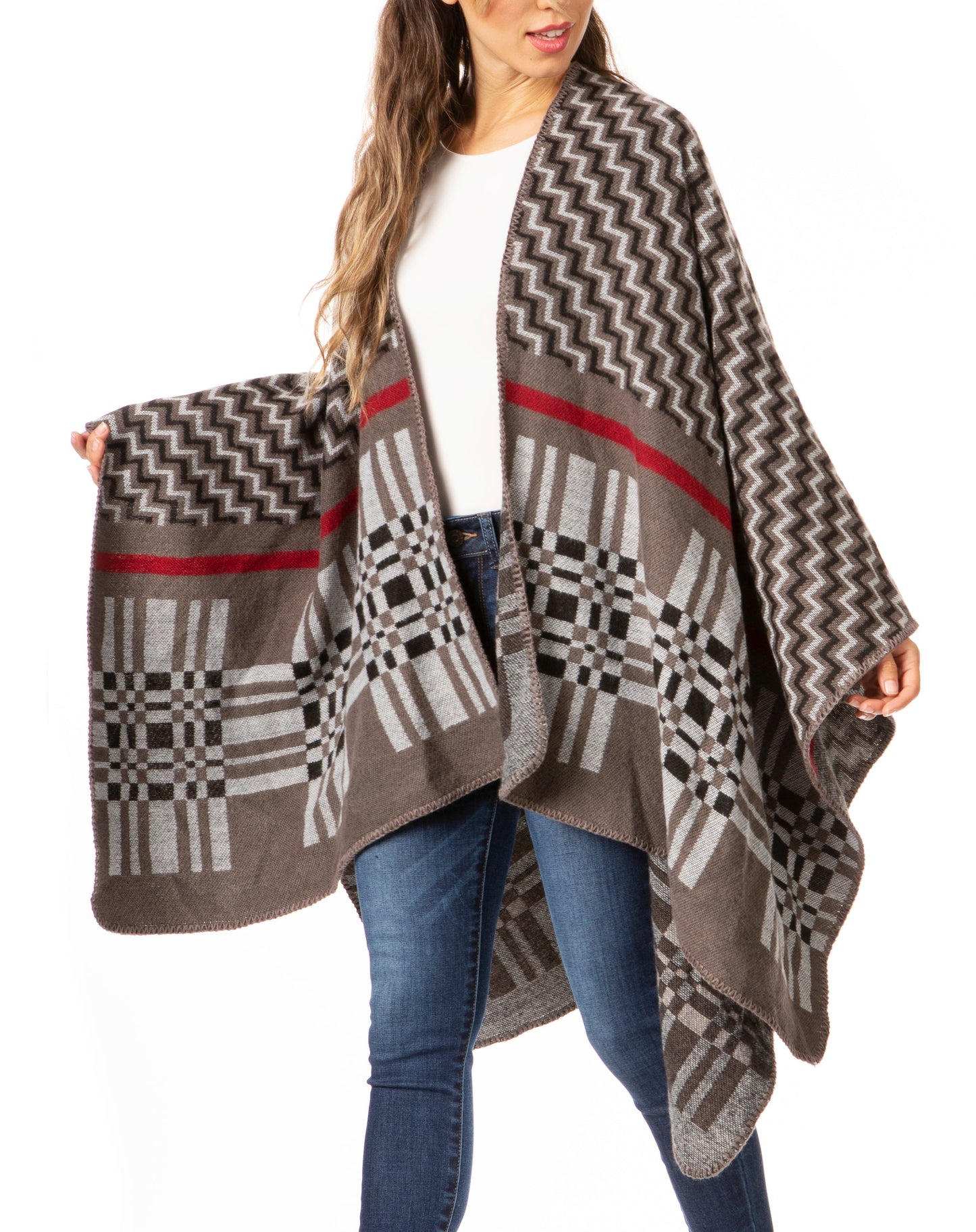 Sakkas Lupe Womens Reversible Poncho Wrap Cape Shawl Sweater Coat Cardigan Pattern - Concordia Style Boutique
