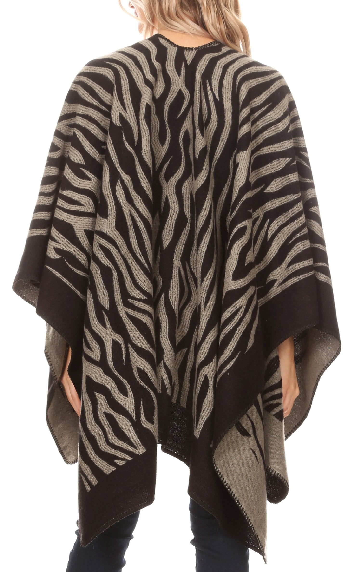 Sakkas Lupe Womens Reversible Poncho Wrap Cape Shawl Sweater Coat Cardigan Pattern - Concordia Style Boutique