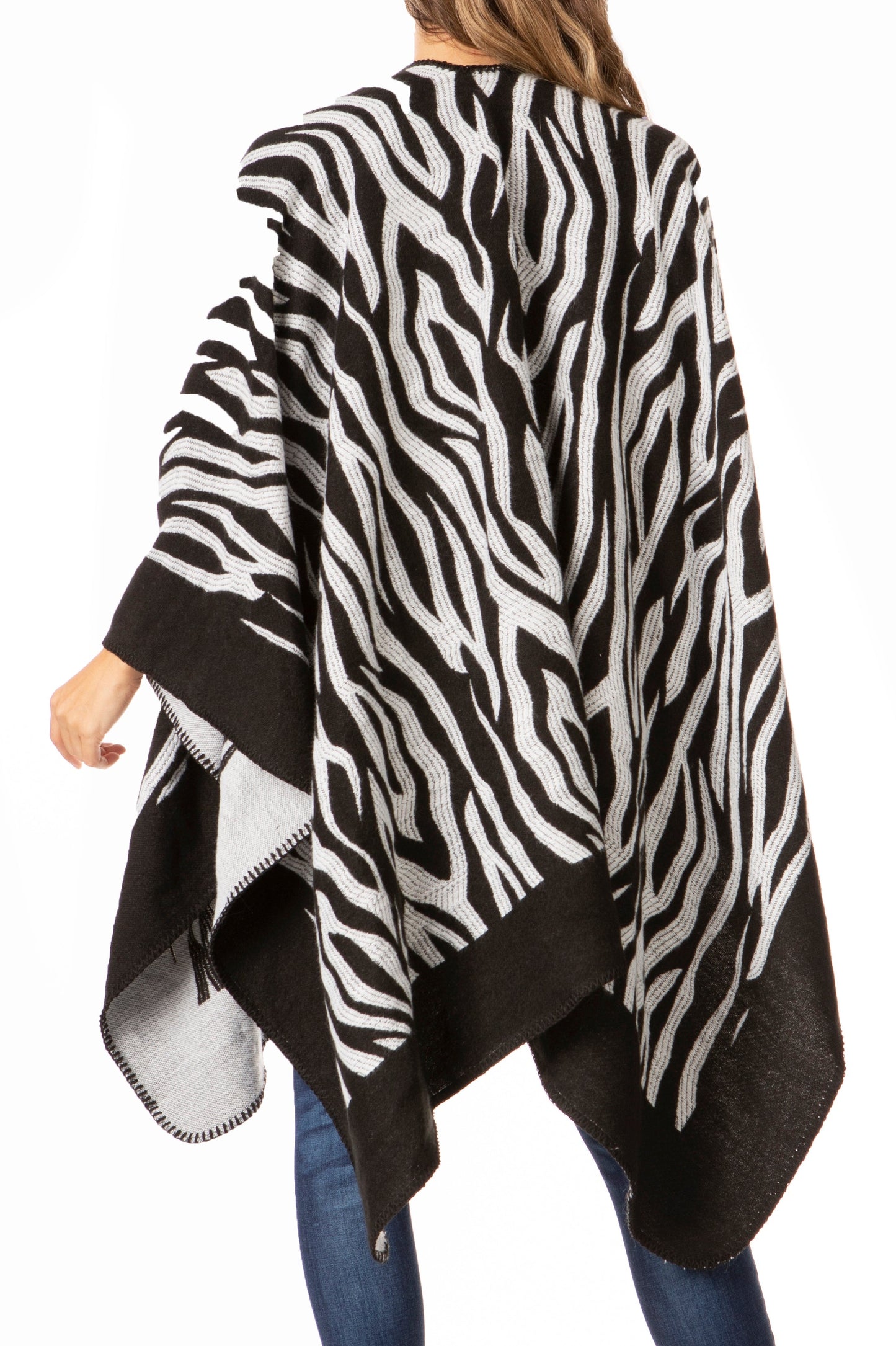 Sakkas Lupe Womens Reversible Poncho Wrap Cape Shawl Sweater Coat Cardigan Pattern - Concordia Style Boutique