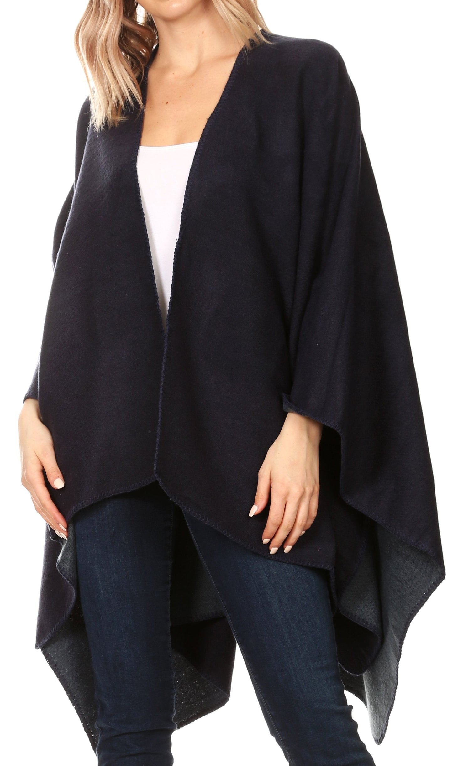 Sakkas Mari Women's Reversible Large Poncho Shawl Wrap Scarf Cape Ruana Blanket - Concordia Style Boutique