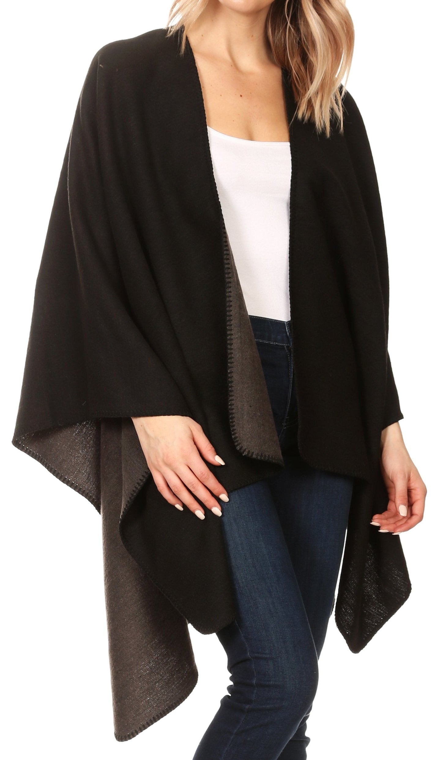 Sakkas Mari Women's Reversible Large Poncho Shawl Wrap Scarf Cape Ruana Blanket - Concordia Style Boutique