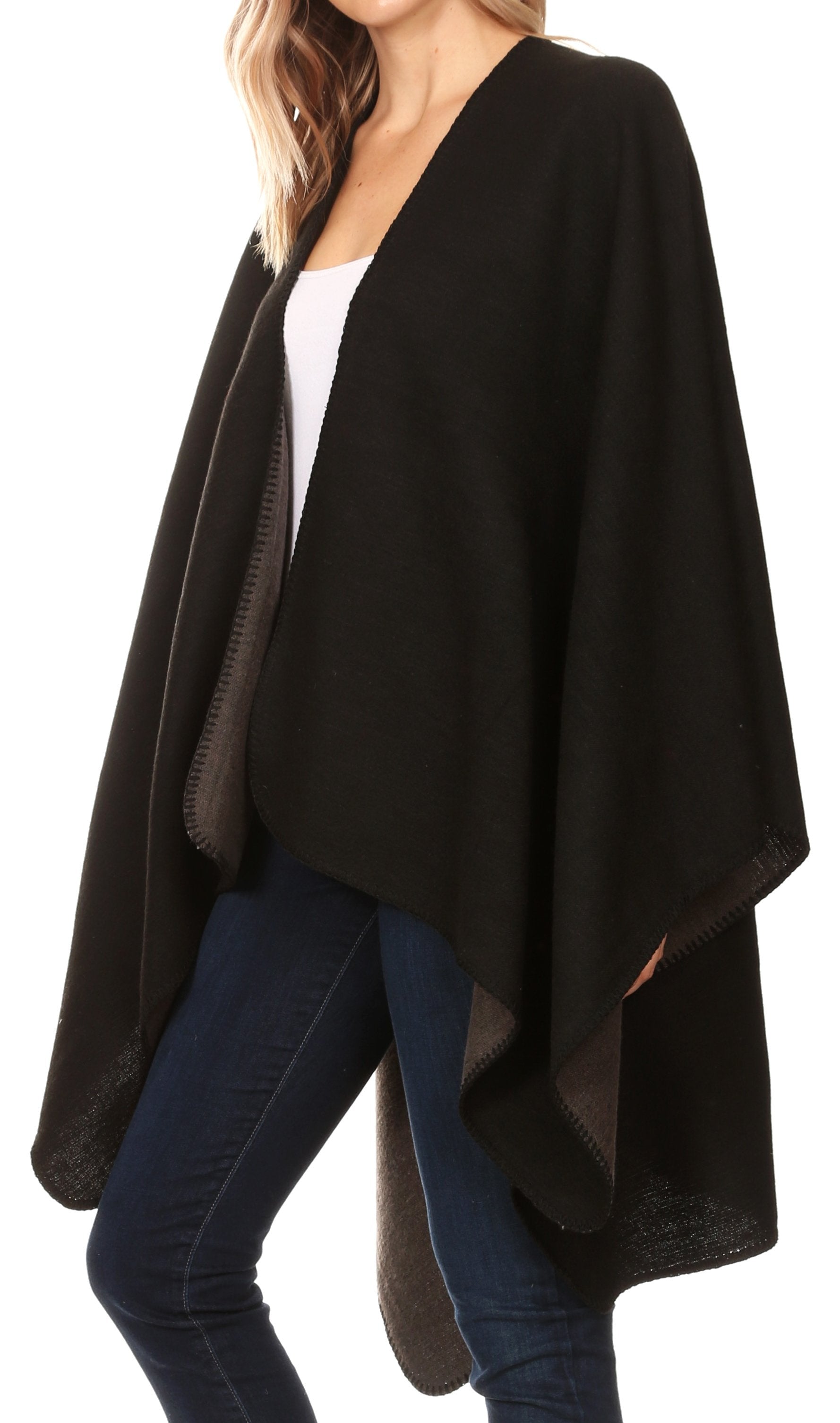 Sakkas Mari Women's Reversible Large Poncho Shawl Wrap Scarf Cape Ruana Blanket - Concordia Style Boutique