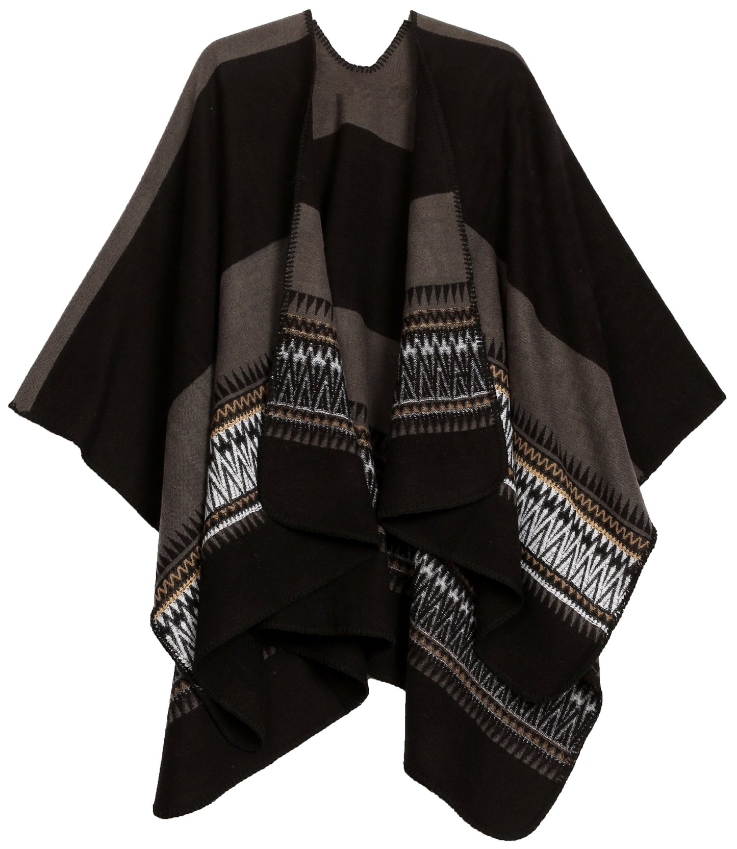 Sakkas Mari Women's Reversible Large Poncho Shawl Wrap Scarf Cape Ruana Blanket - Concordia Style Boutique