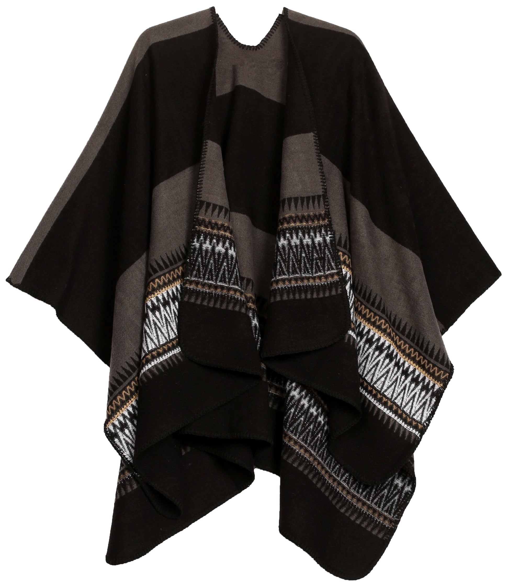 Sakkas Mari Women's Reversible Large Poncho Shawl Wrap Scarf Cape Ruana Blanket - Concordia Style Boutique