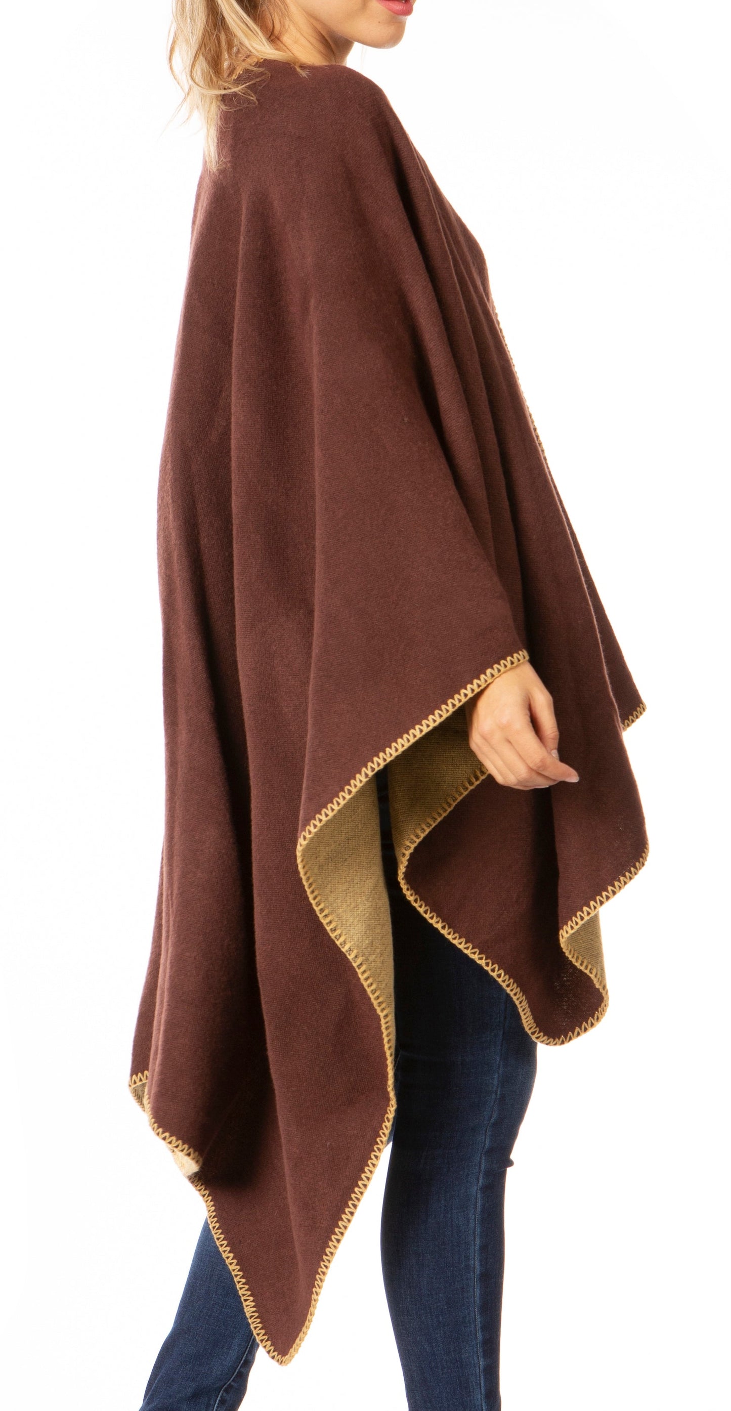 Sakkas Mari Women's Reversible Large Poncho Shawl Wrap Scarf Cape Ruana Blanket - Concordia Style Boutique
