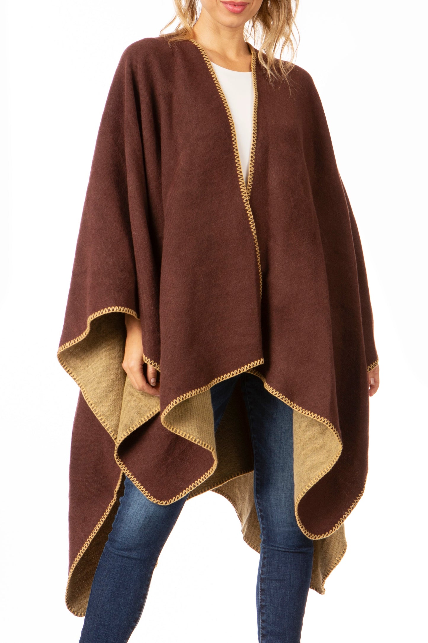 Sakkas Mari Women's Reversible Large Poncho Shawl Wrap Scarf Cape Ruana Blanket - Concordia Style Boutique