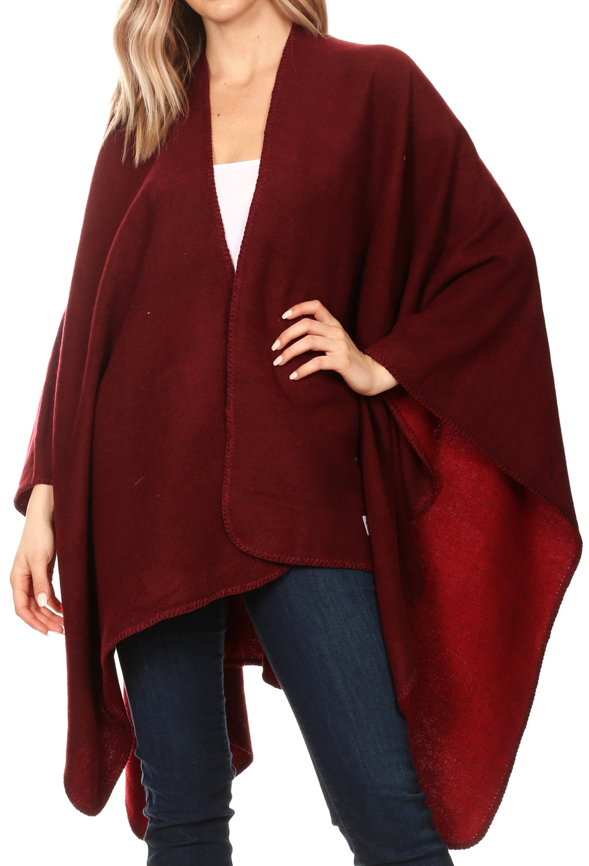 Sakkas Mari Women's Reversible Large Poncho Shawl Wrap Scarf Cape Ruana Blanket - Concordia Style Boutique