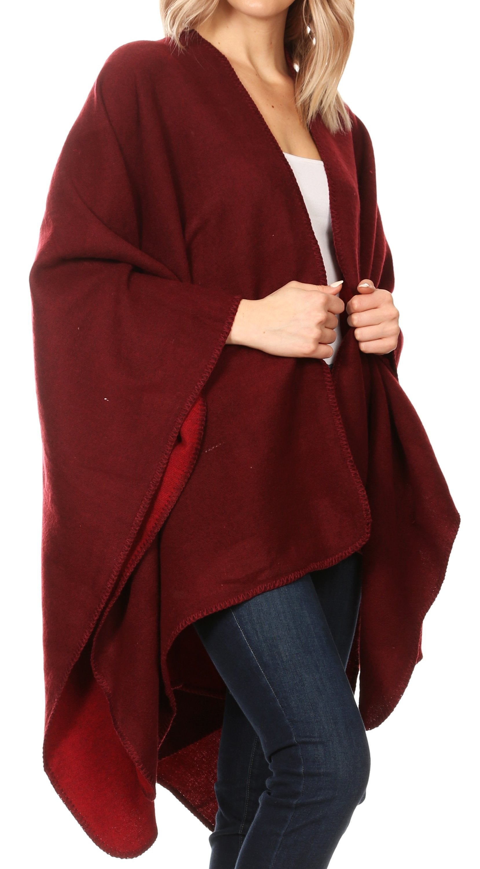 Sakkas Mari Women's Reversible Large Poncho Shawl Wrap Scarf Cape Ruana Blanket - Concordia Style Boutique