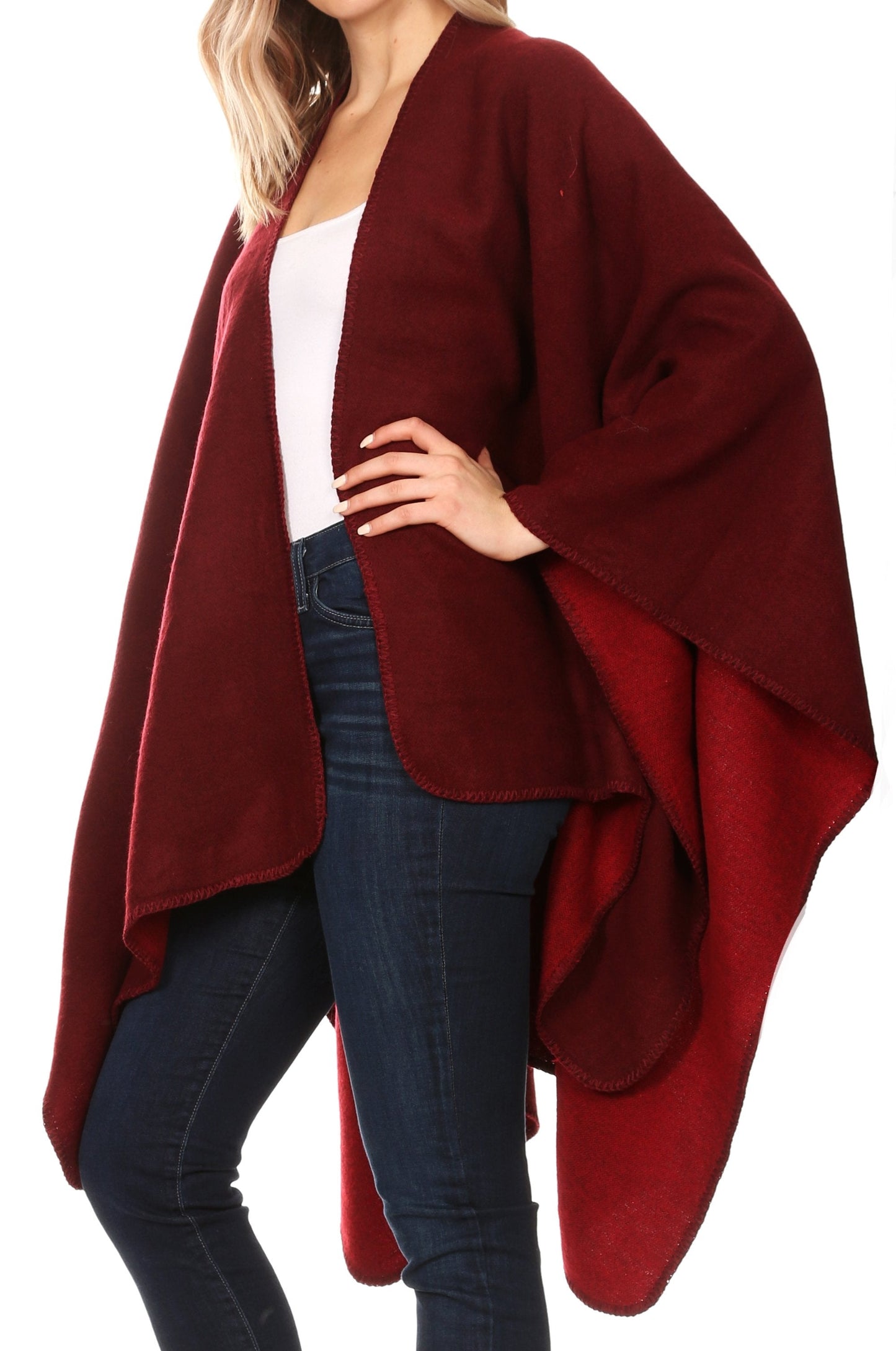Sakkas Mari Women's Reversible Large Poncho Shawl Wrap Scarf Cape Ruana Blanket - Concordia Style Boutique