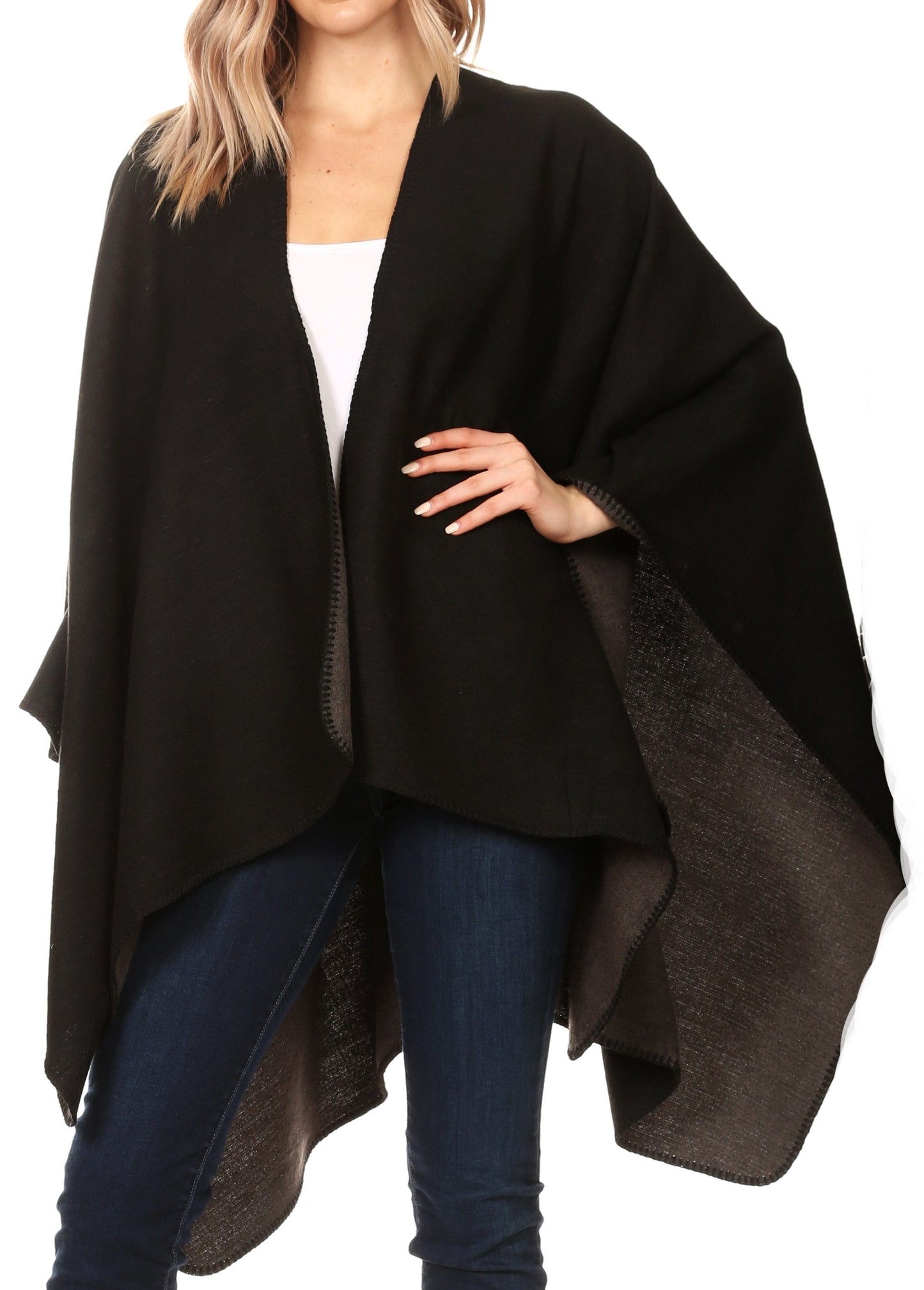 Sakkas Mari Women's Reversible Large Poncho Shawl Wrap Scarf Cape Ruana Blanket - Concordia Style Boutique