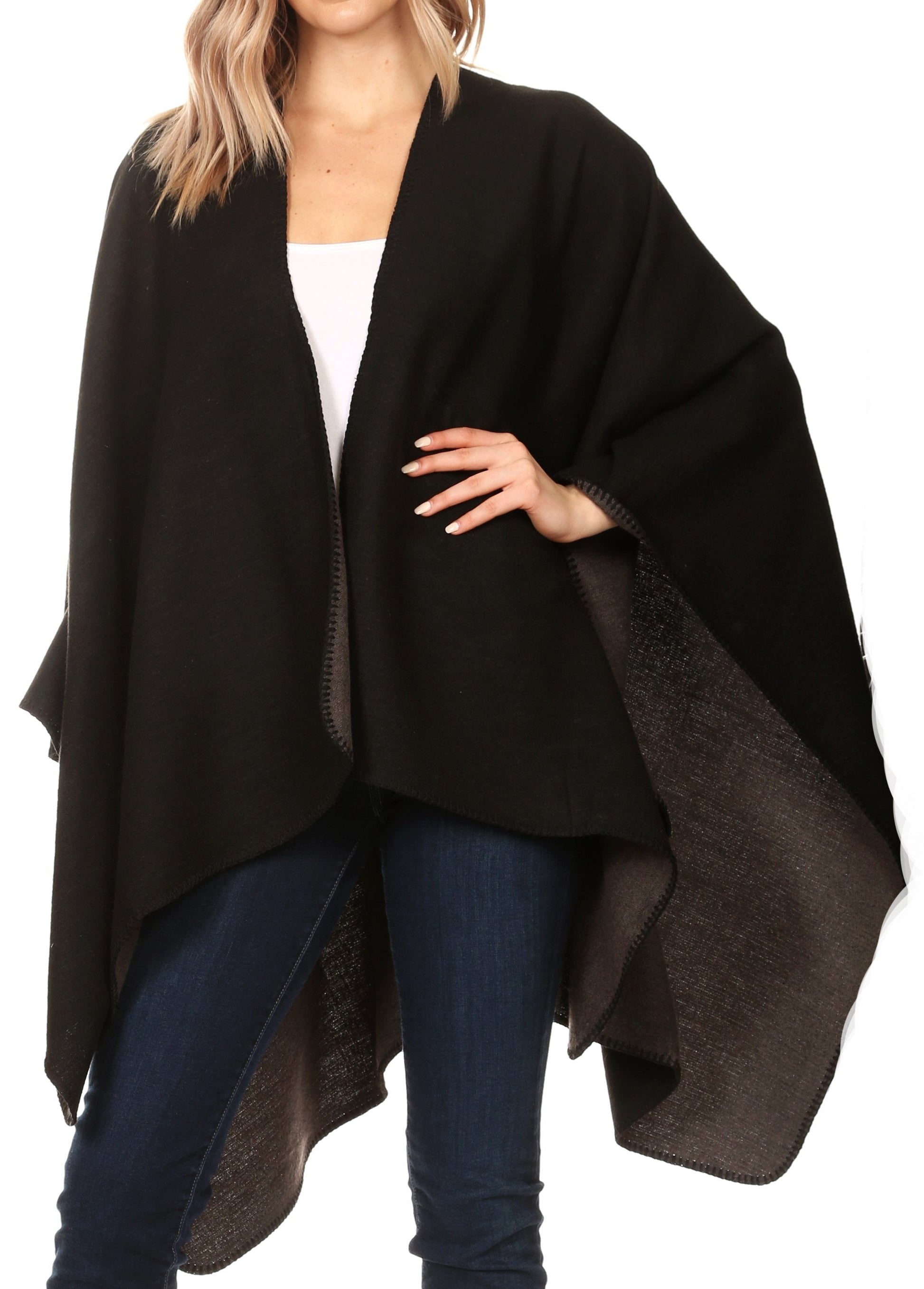 Sakkas Mari Women's Reversible Large Poncho Shawl Wrap Scarf Cape Ruana Blanket - Concordia Style Boutique