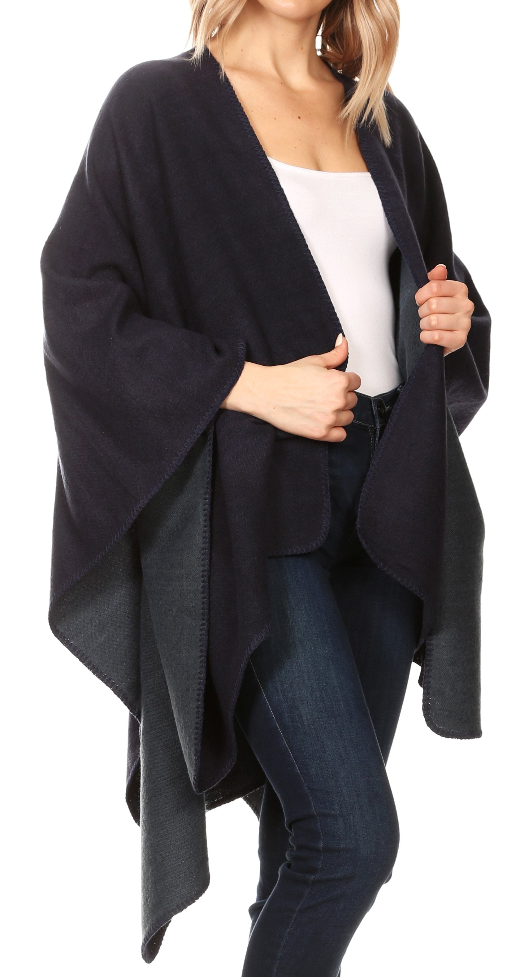Sakkas Mari Women's Reversible Large Poncho Shawl Wrap Scarf Cape Ruana Blanket - Concordia Style Boutique