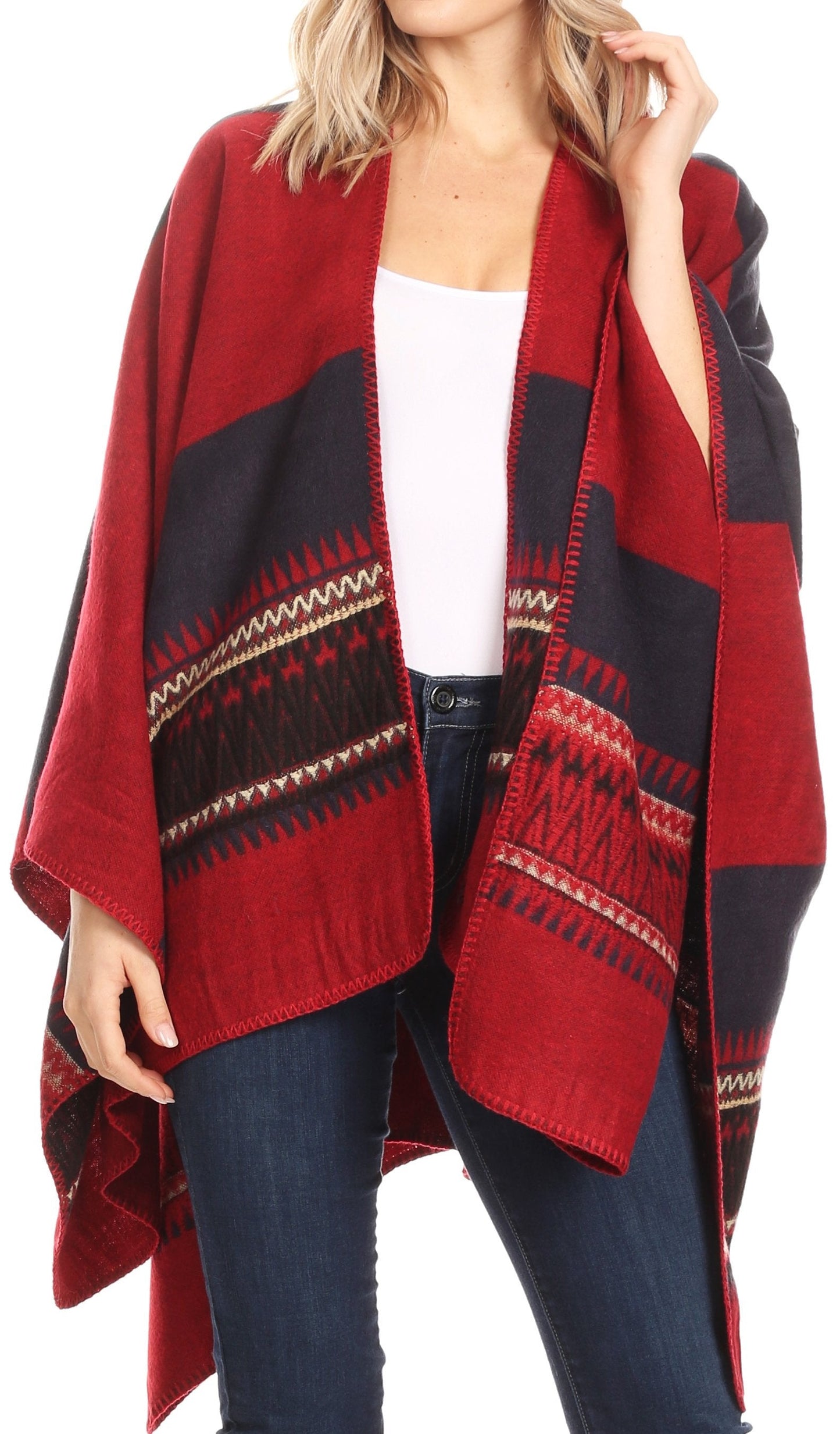 Sakkas Mari Women's Reversible Large Poncho Shawl Wrap Scarf Cape Ruana Blanket - Concordia Style Boutique