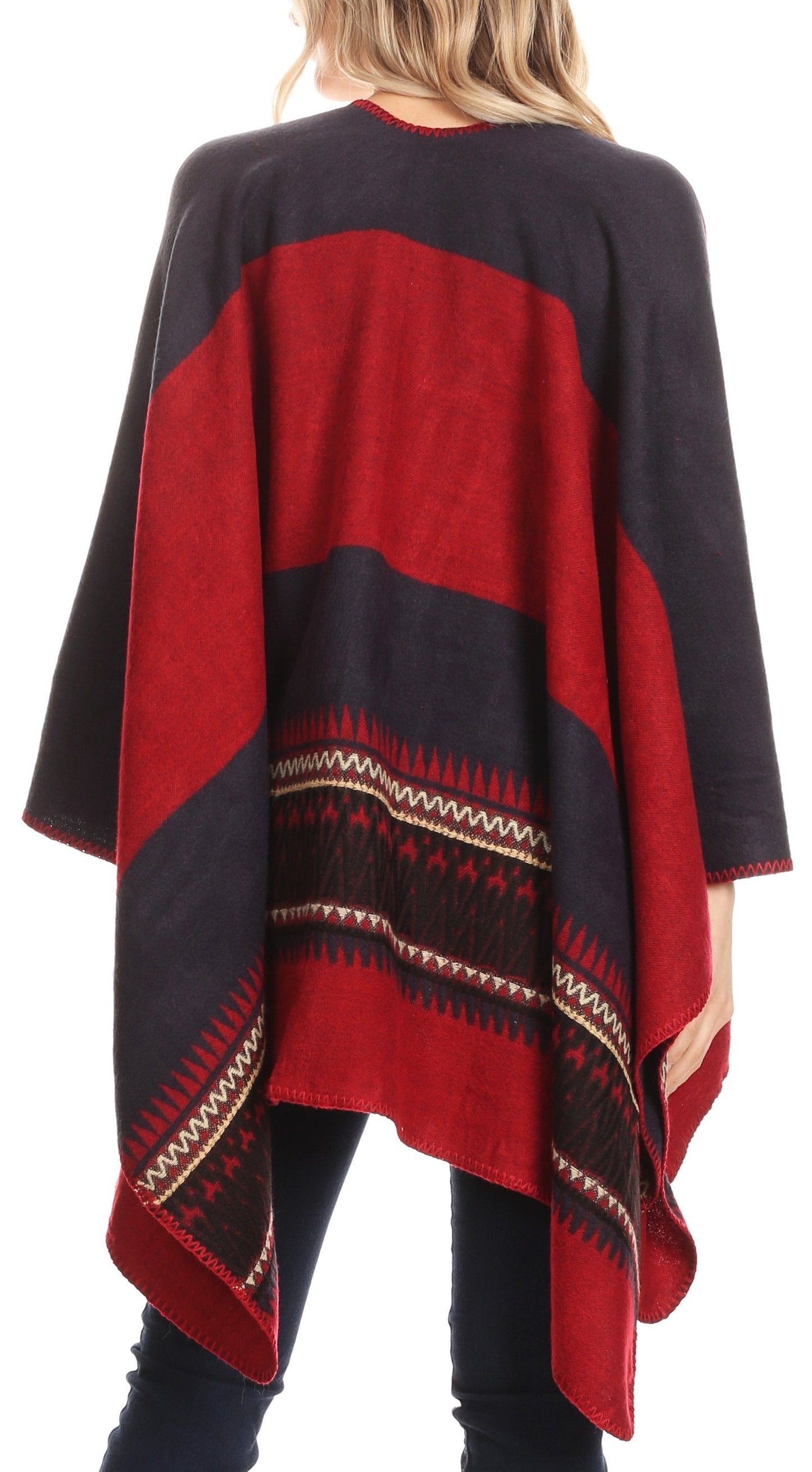 Sakkas Mari Women's Reversible Large Poncho Shawl Wrap Scarf Cape Ruana Blanket - Concordia Style Boutique