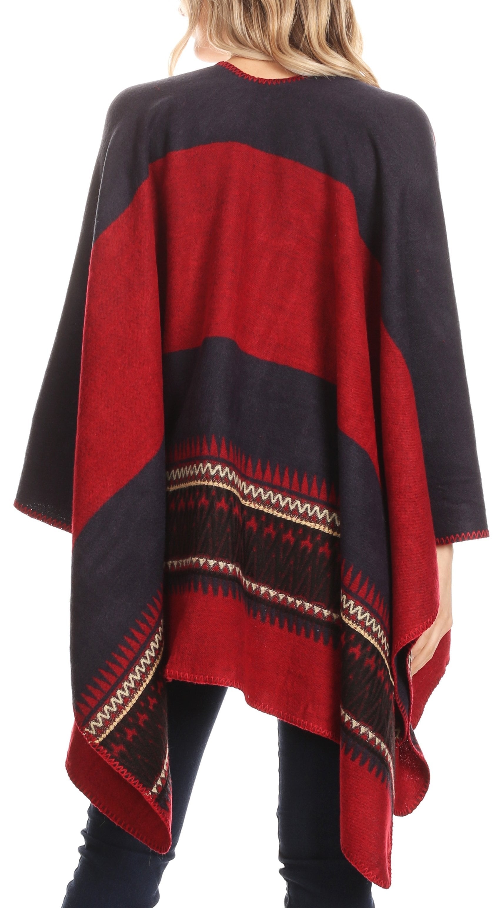 Sakkas Mari Women's Reversible Large Poncho Shawl Wrap Scarf Cape Ruana Blanket - Concordia Style Boutique
