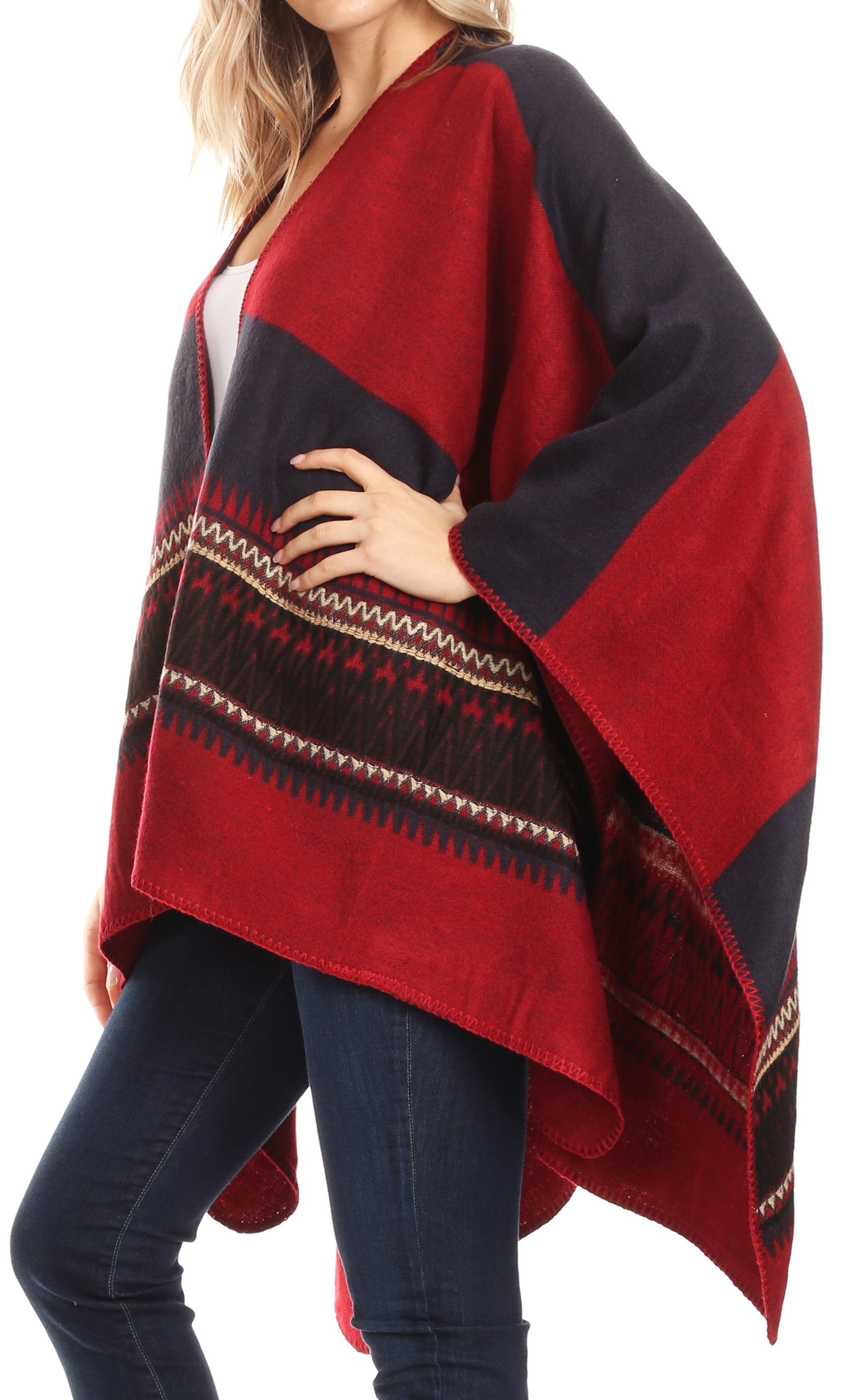 Sakkas Mari Women's Reversible Large Poncho Shawl Wrap Scarf Cape Ruana Blanket - Concordia Style Boutique
