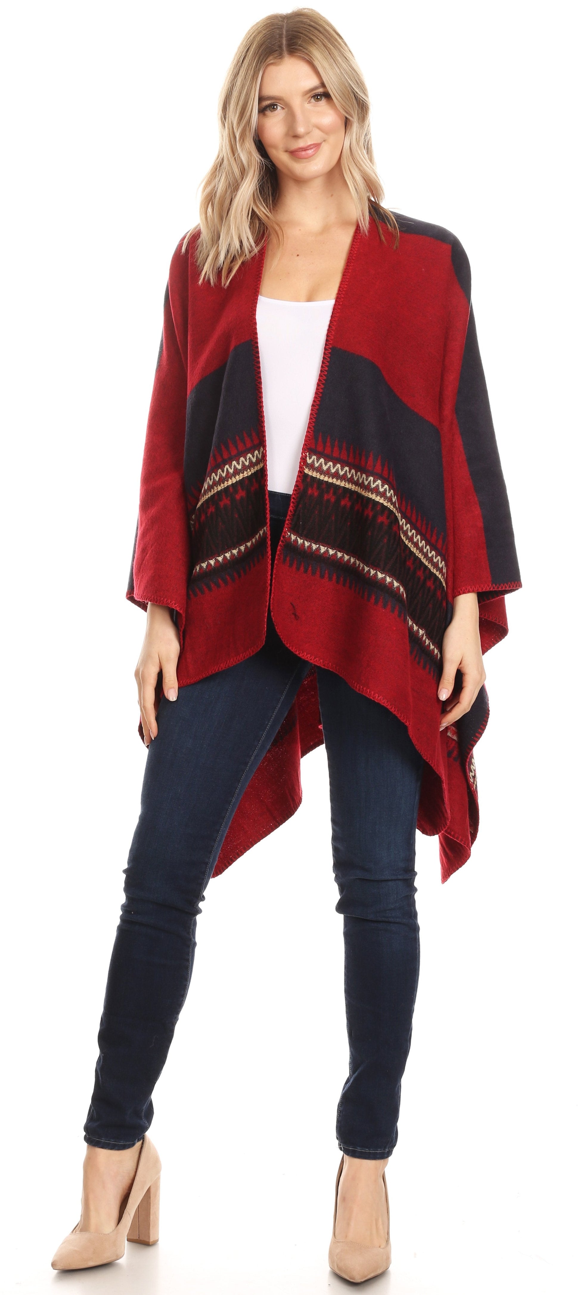 Sakkas Mari Women's Reversible Large Poncho Shawl Wrap Scarf Cape Ruana Blanket - Concordia Style Boutique