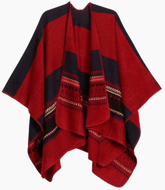 Sakkas Mari Women's Reversible Large Poncho Shawl Wrap Scarf Cape Ruana Blanket - Concordia Style Boutique
