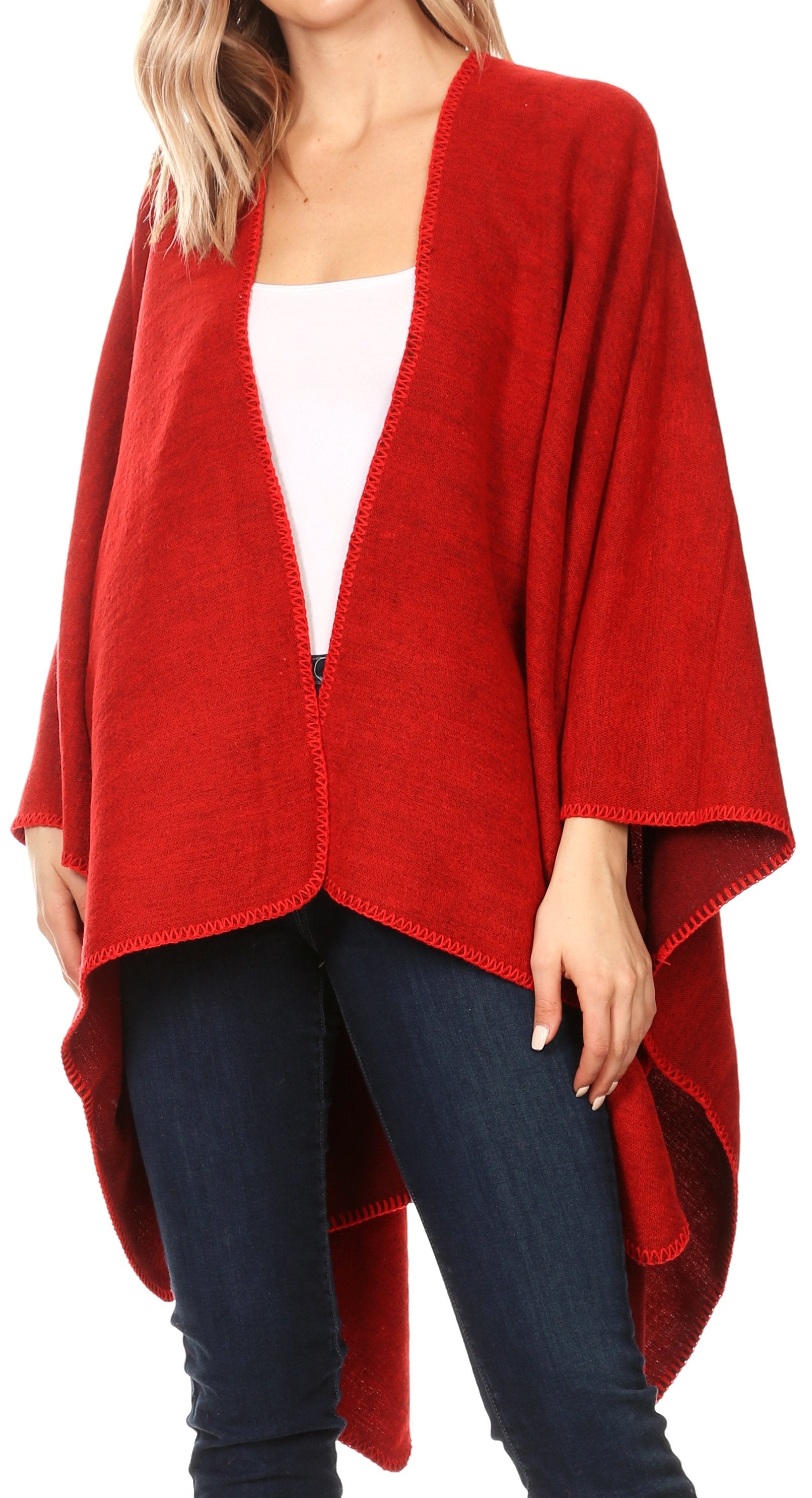 Sakkas Mari Women's Reversible Large Poncho Shawl Wrap Scarf Cape Ruana Blanket - Concordia Style Boutique