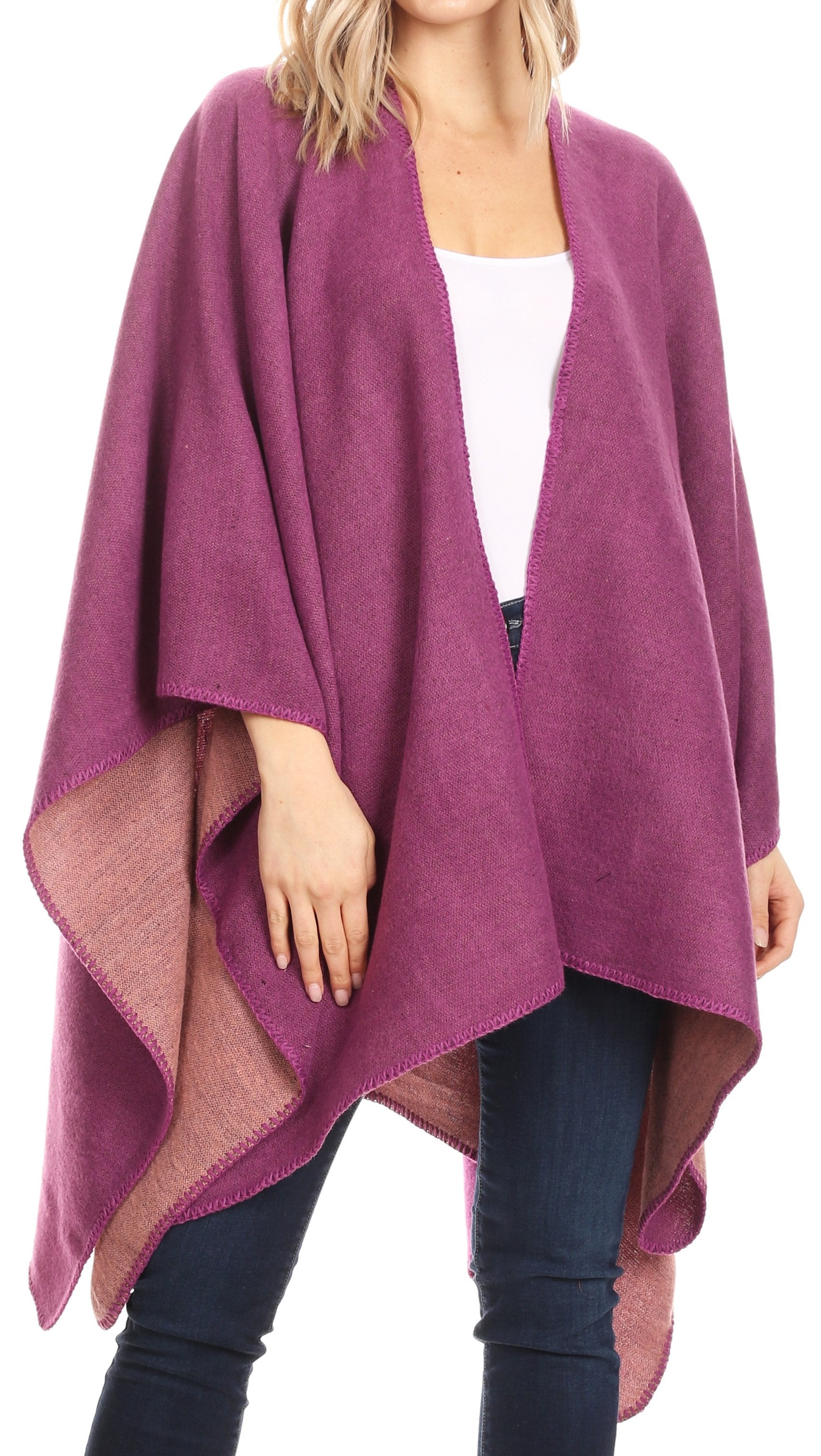 Sakkas Mari Women's Reversible Large Poncho Shawl Wrap Scarf Cape Ruana Blanket - Concordia Style Boutique