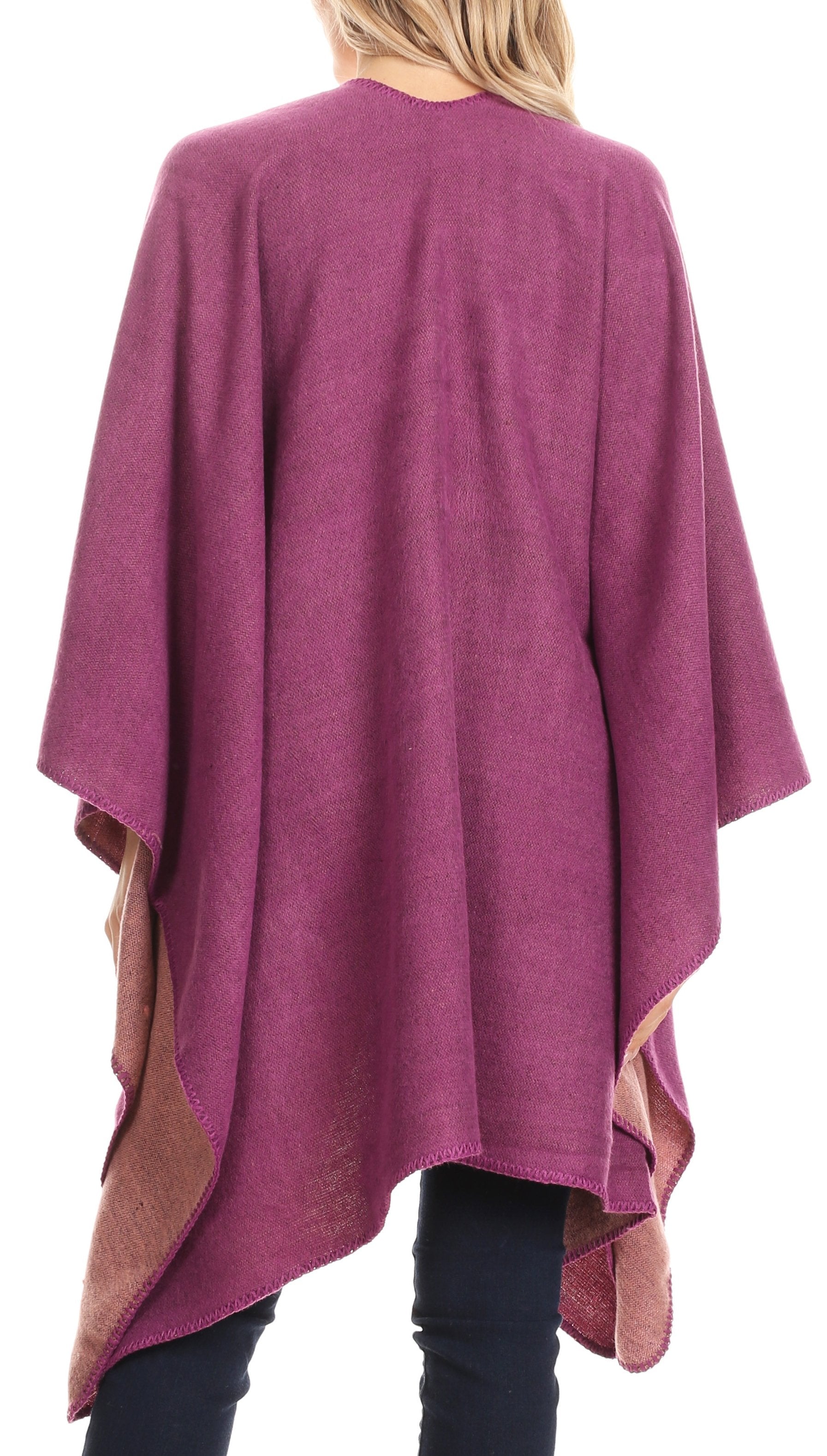 Sakkas Mari Women's Reversible Large Poncho Shawl Wrap Scarf Cape Ruana Blanket - Concordia Style Boutique