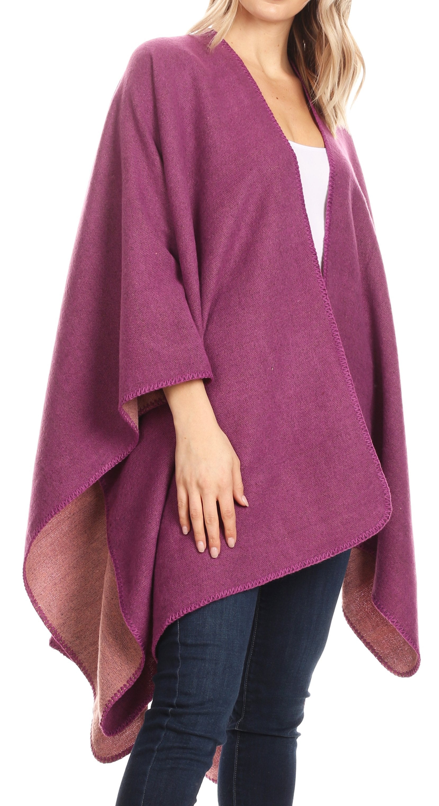 Sakkas Mari Women's Reversible Large Poncho Shawl Wrap Scarf Cape Ruana Blanket - Concordia Style Boutique
