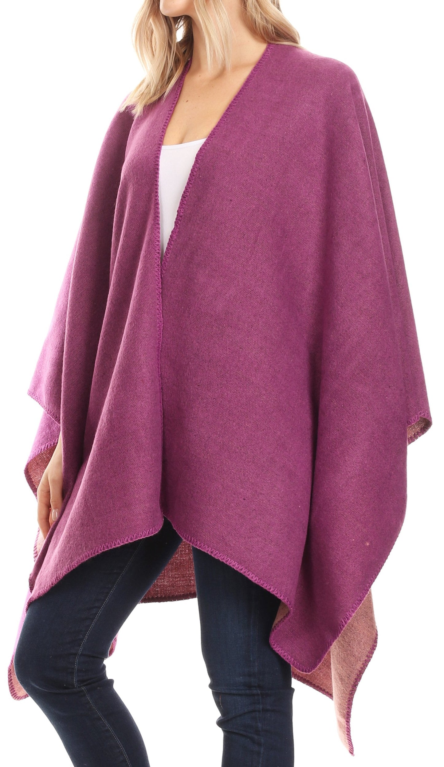 Sakkas Mari Women's Reversible Large Poncho Shawl Wrap Scarf Cape Ruana Blanket - Concordia Style Boutique
