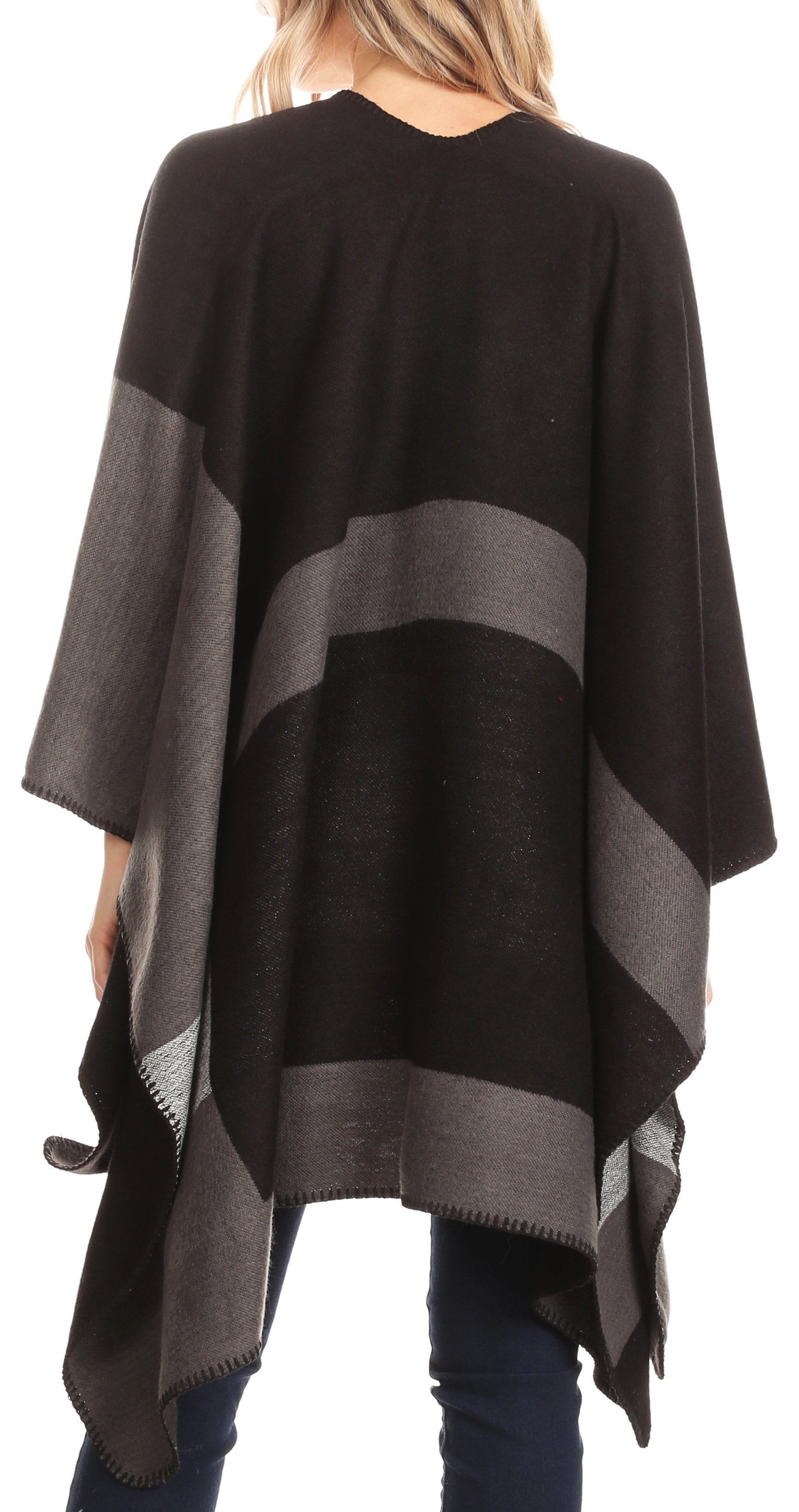 Sakkas Mari Women's Reversible Large Poncho Shawl Wrap Scarf Cape Ruana Blanket - Concordia Style Boutique