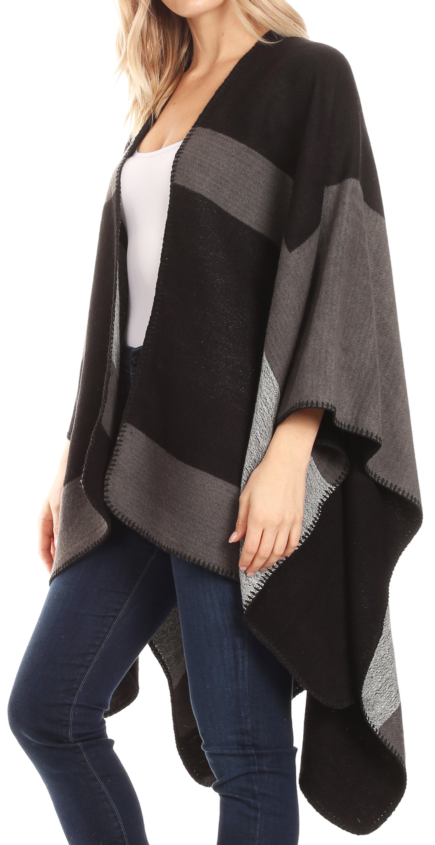 Sakkas Mari Women's Reversible Large Poncho Shawl Wrap Scarf Cape Ruana Blanket - Concordia Style Boutique