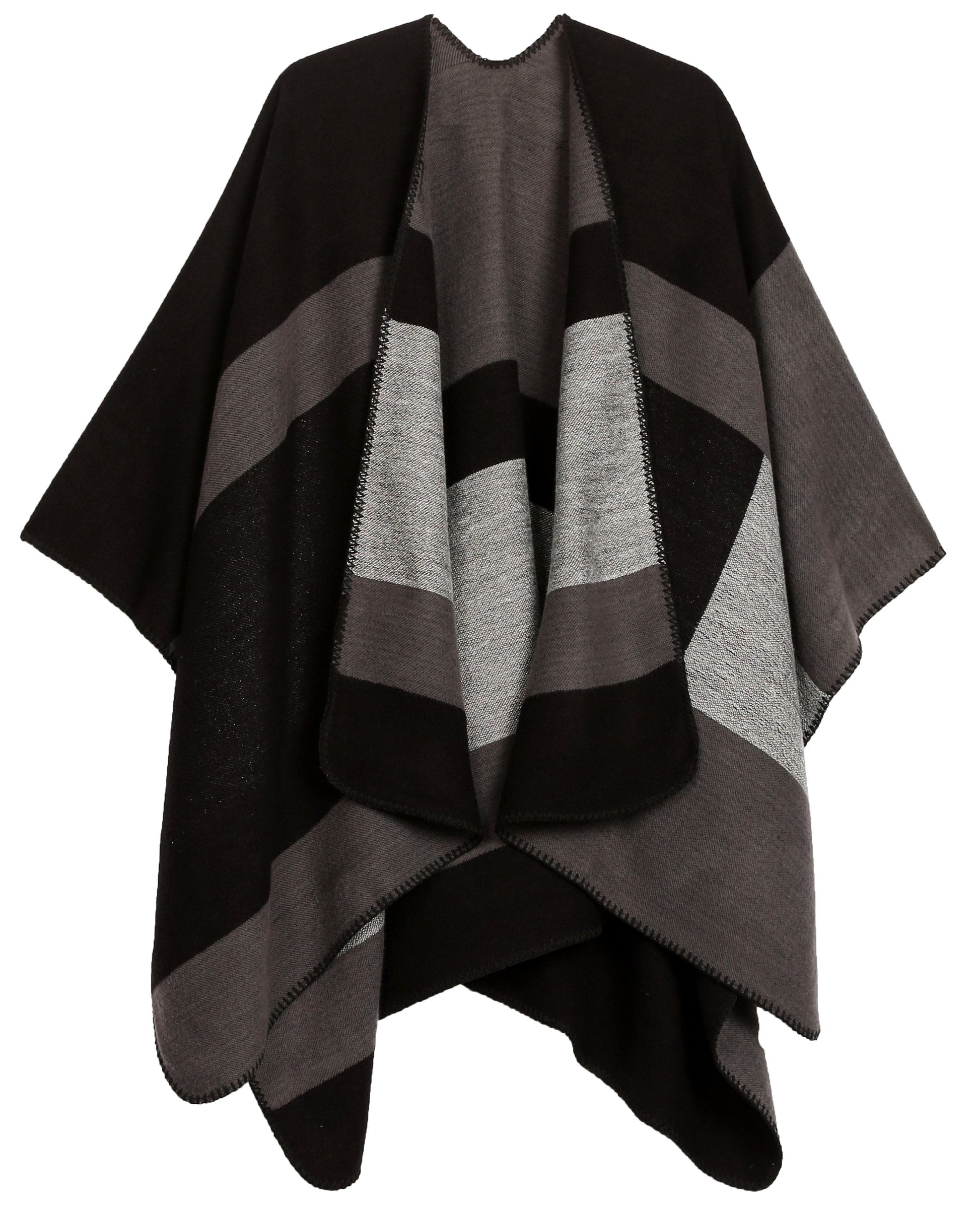 Sakkas Mari Women's Reversible Large Poncho Shawl Wrap Scarf Cape Ruana Blanket - Concordia Style Boutique