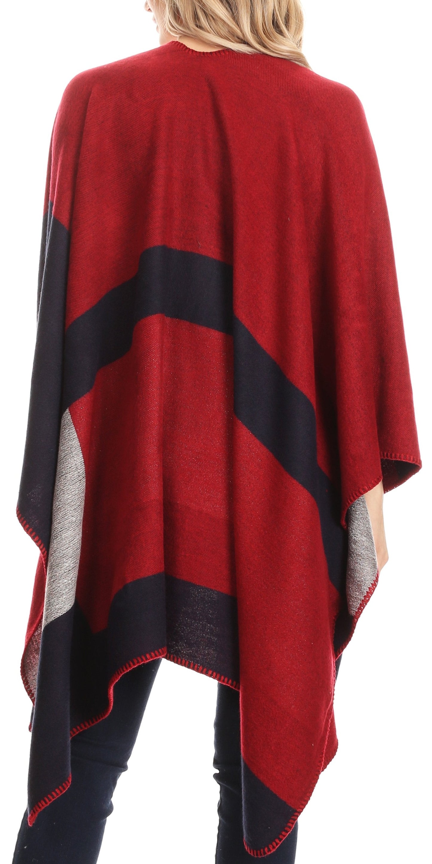 Sakkas Mari Women's Reversible Large Poncho Shawl Wrap Scarf Cape Ruana Blanket - Concordia Style Boutique