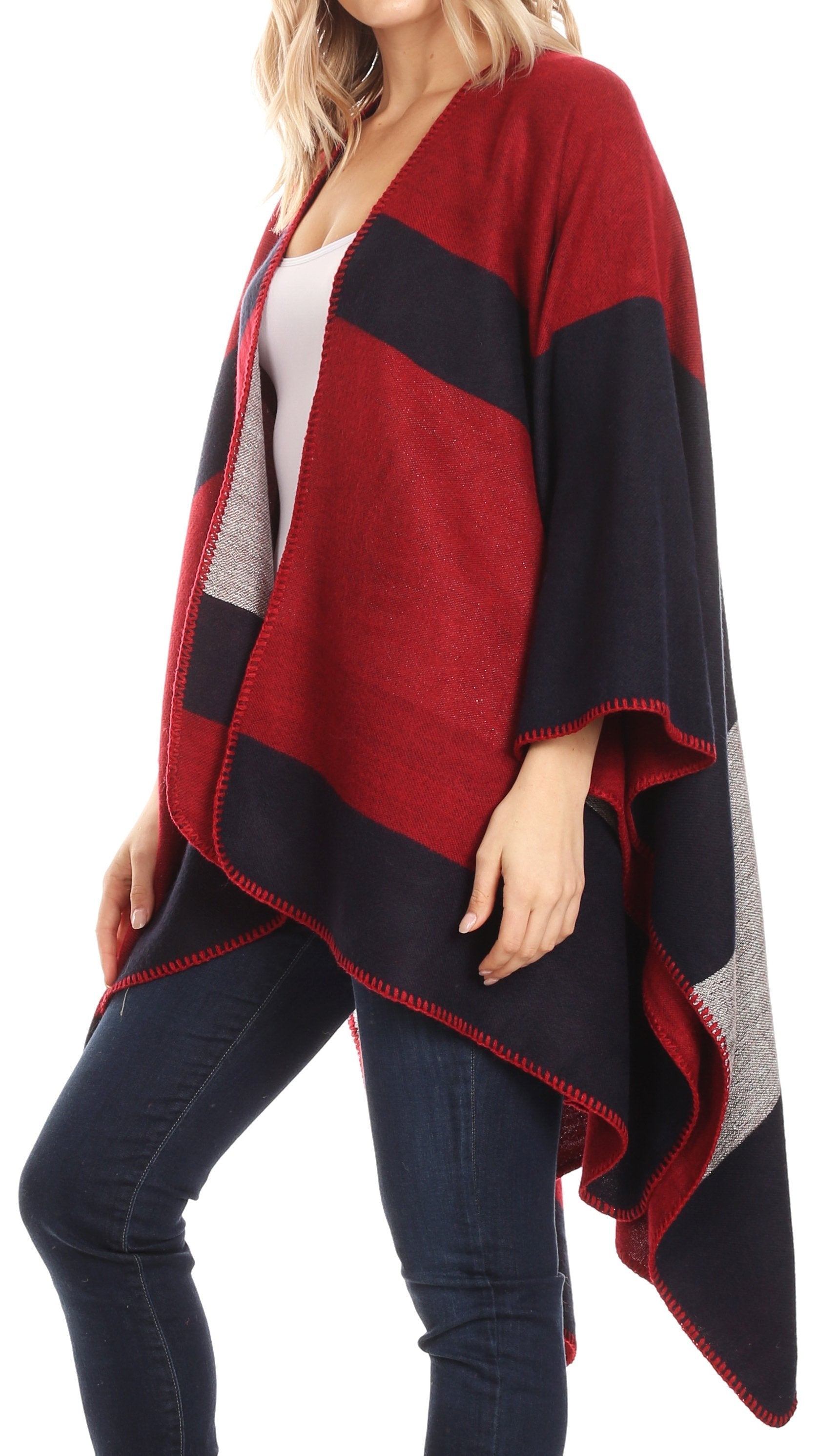 Sakkas Mari Women's Reversible Large Poncho Shawl Wrap Scarf Cape Ruana Blanket - Concordia Style Boutique