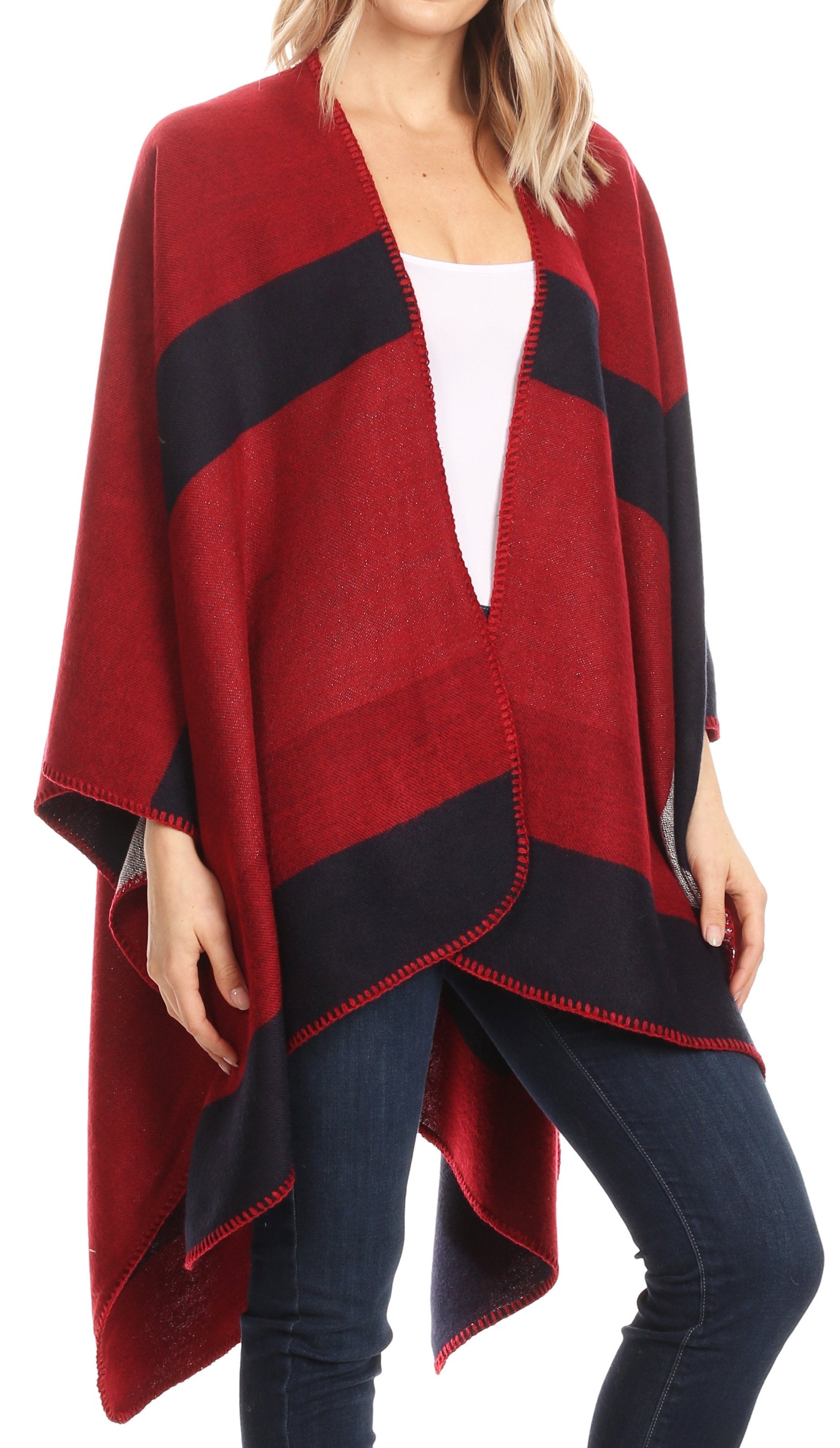 Sakkas Mari Women's Reversible Large Poncho Shawl Wrap Scarf Cape Ruana Blanket - Concordia Style Boutique