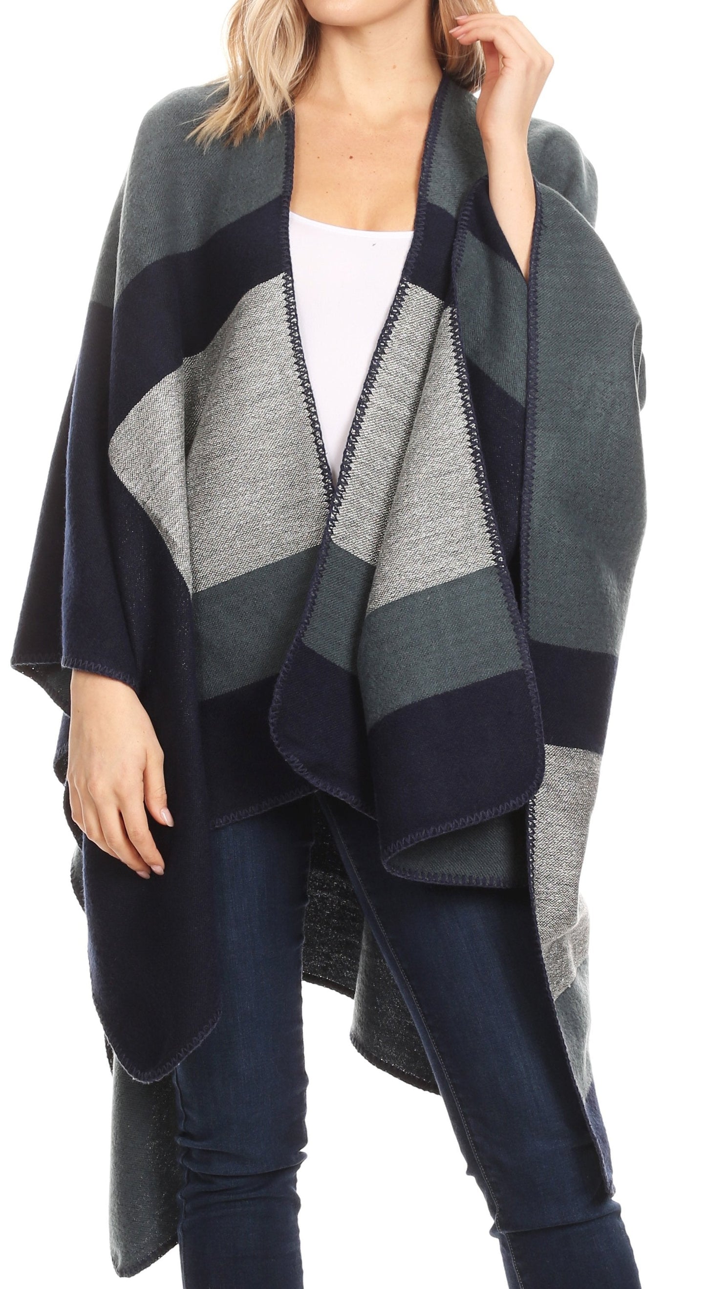 Sakkas Mari Women's Reversible Large Poncho Shawl Wrap Scarf Cape Ruana Blanket - Concordia Style Boutique