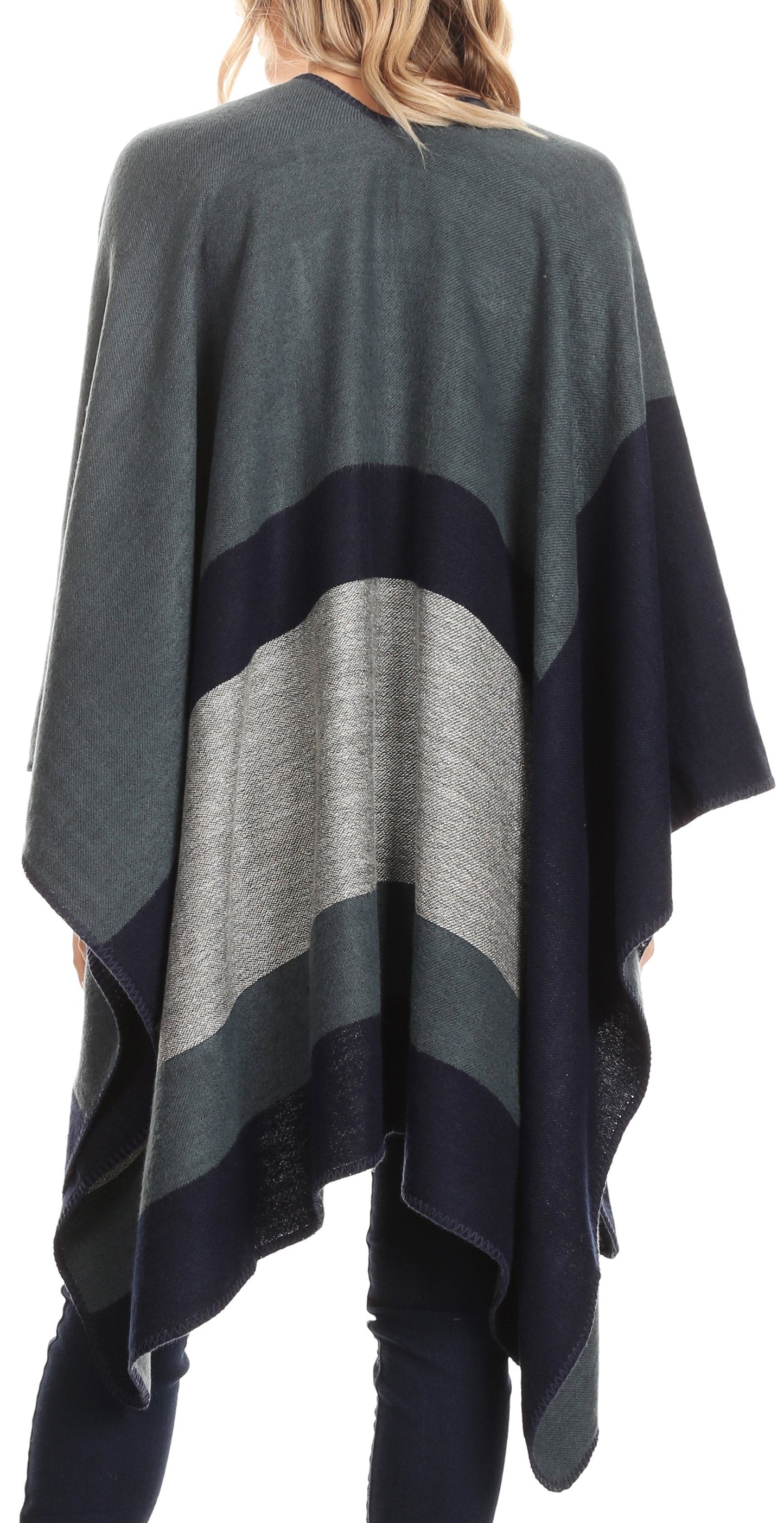 Sakkas Mari Women's Reversible Large Poncho Shawl Wrap Scarf Cape Ruana Blanket - Concordia Style Boutique