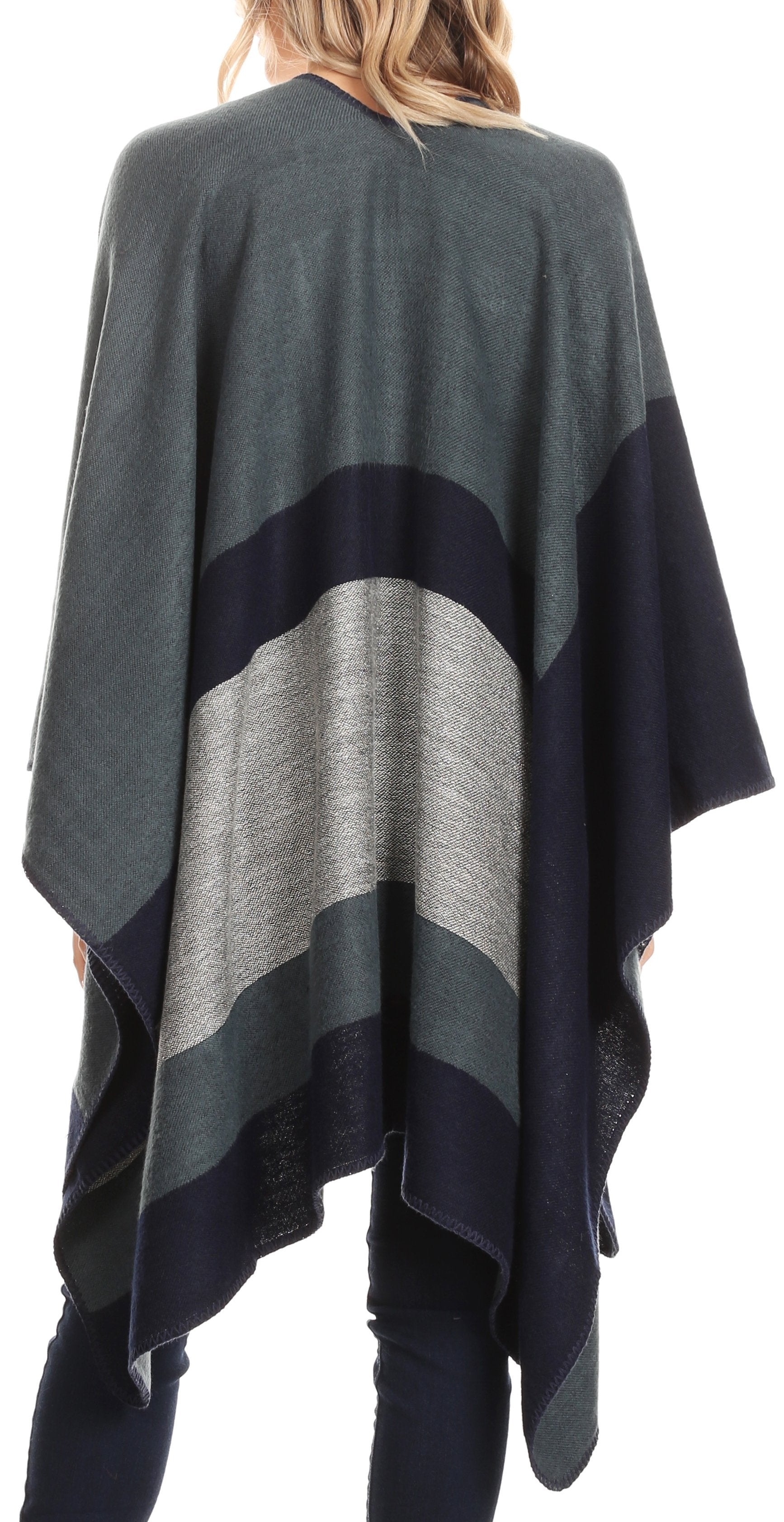 Sakkas Mari Women's Reversible Large Poncho Shawl Wrap Scarf Cape Ruana Blanket - Concordia Style Boutique