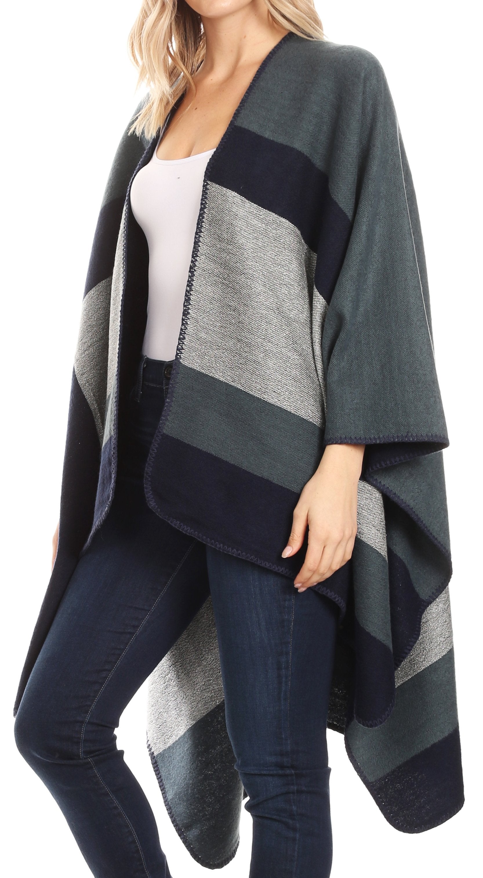 Sakkas Mari Women's Reversible Large Poncho Shawl Wrap Scarf Cape Ruana Blanket - Concordia Style Boutique